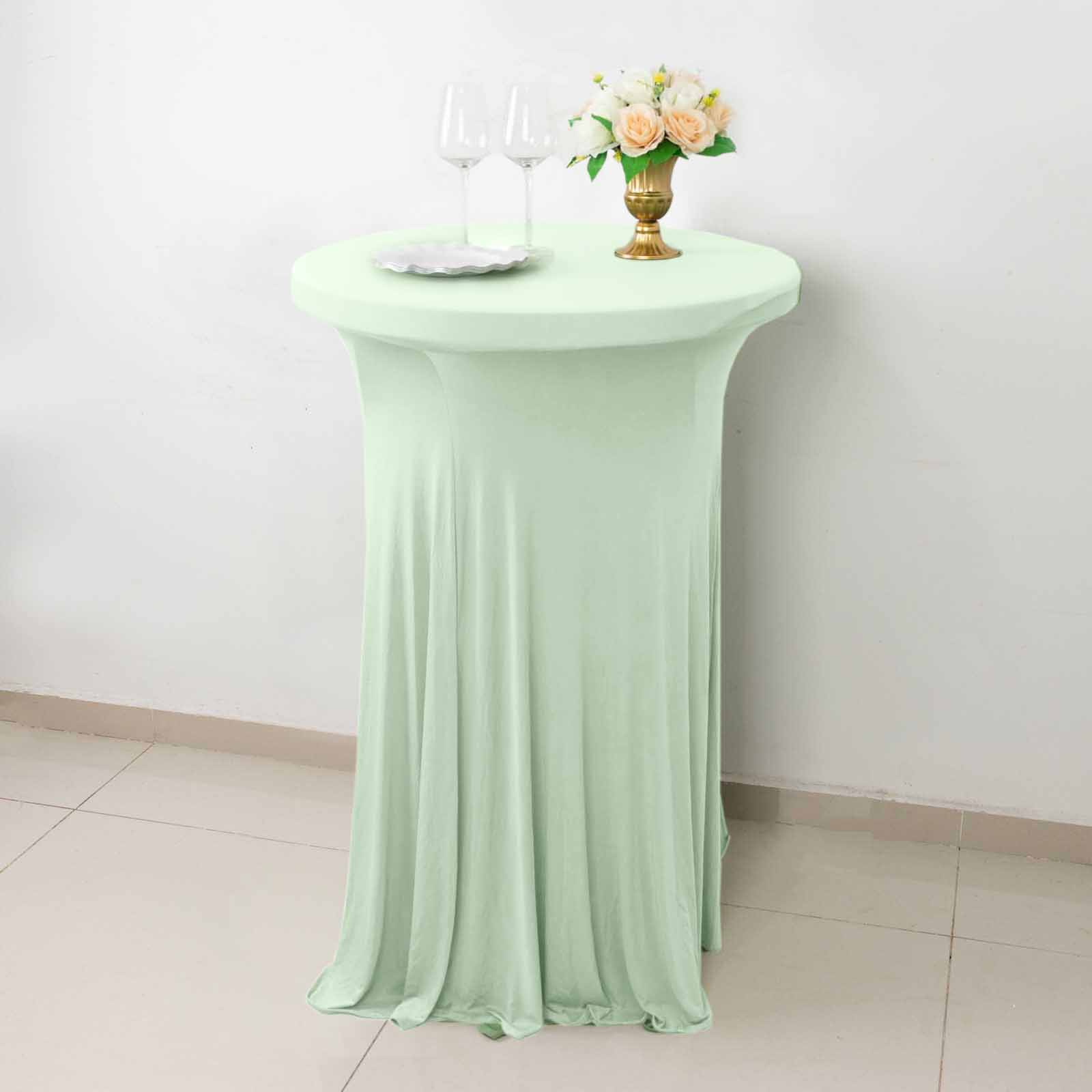 Spandex Round Cocktail Table Cover Skirt 30" Sage Green With Natural Wavy Drapes - Image 2