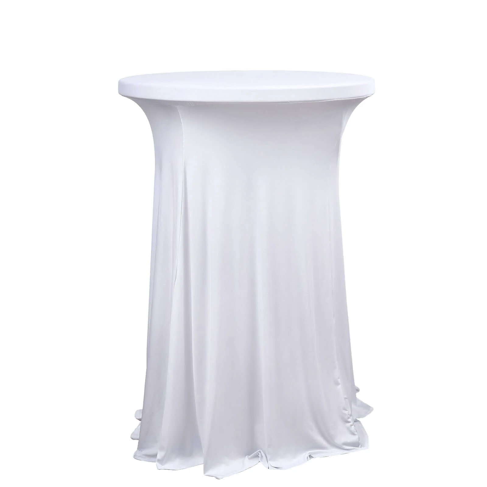 Spandex Round Cocktail Table Cover Skirt 30" White With Natural Wavy Drapes - Image 6