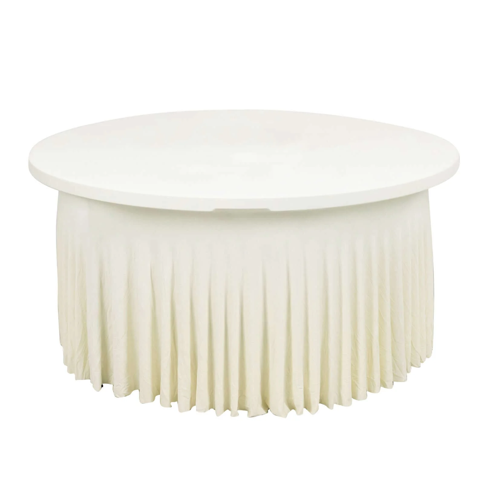 Spandex Round Tablecloth 5ft Ivory - Classy Table Cover Skirt with Ruffles - Image 3