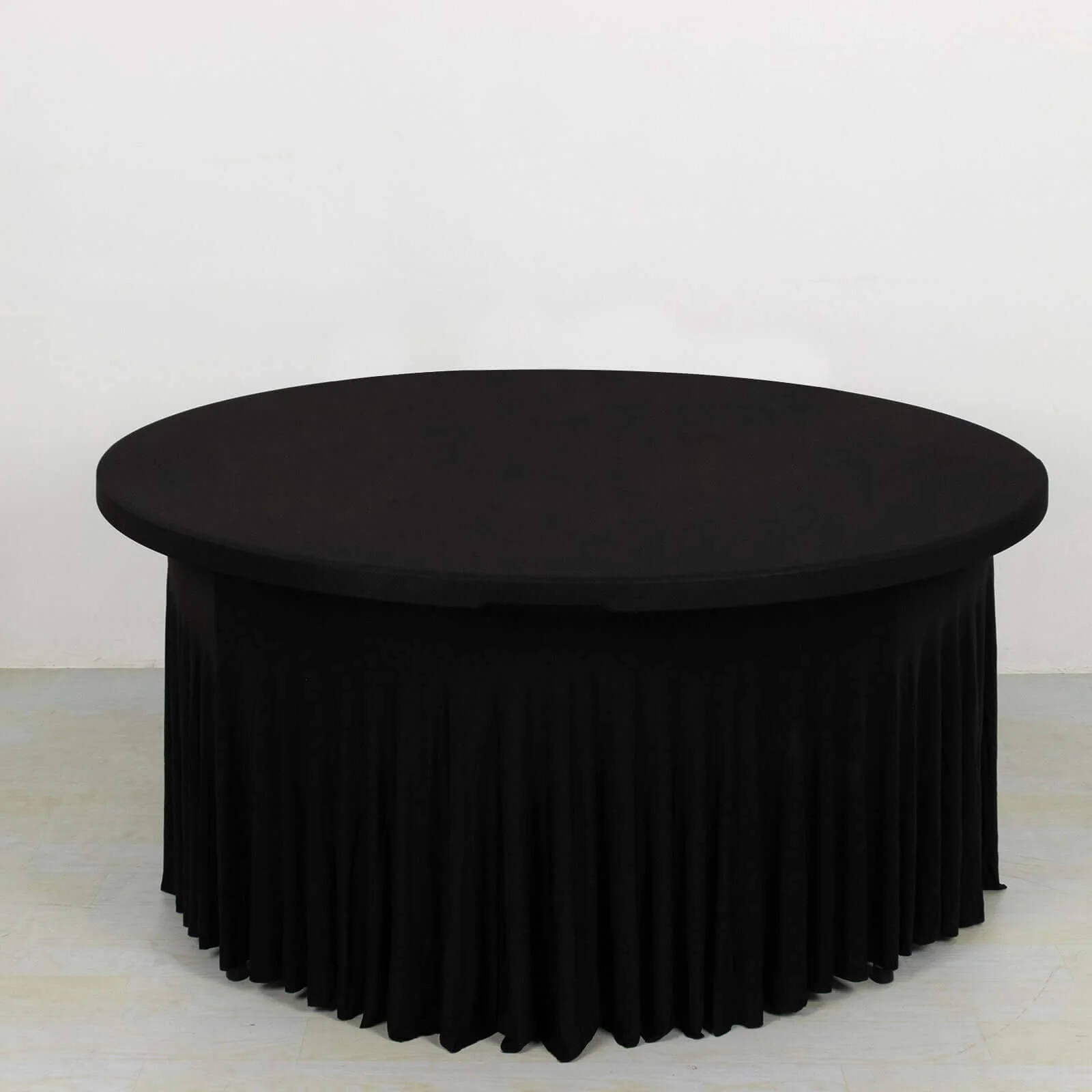 Spandex Round Tablecloth 6ft Black - Classy Table Cover Skirt with Ruffles - Image 2