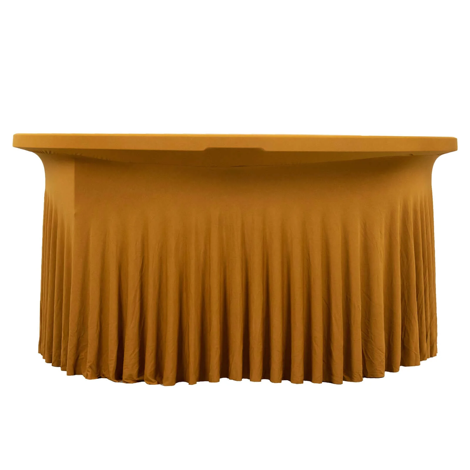 Spandex Round Tablecloth 6ft Gold - Classy Table Cover Skirt with Ruffles - Image 3
