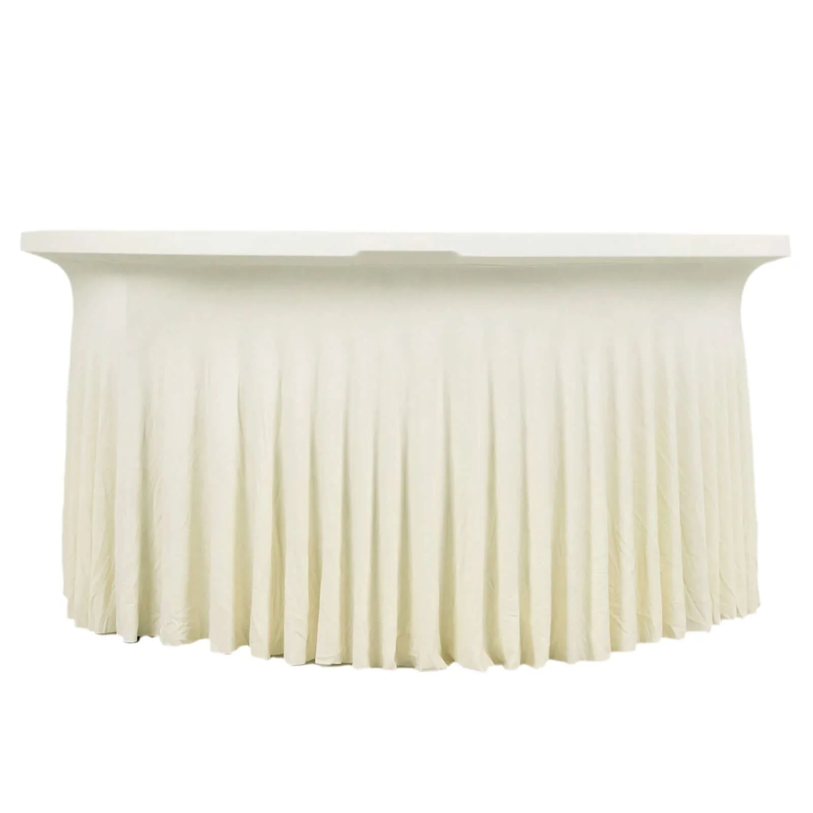 Spandex Round Tablecloth 6ft Ivory - Classy Table Cover Skirt with Ruffles - Image 3