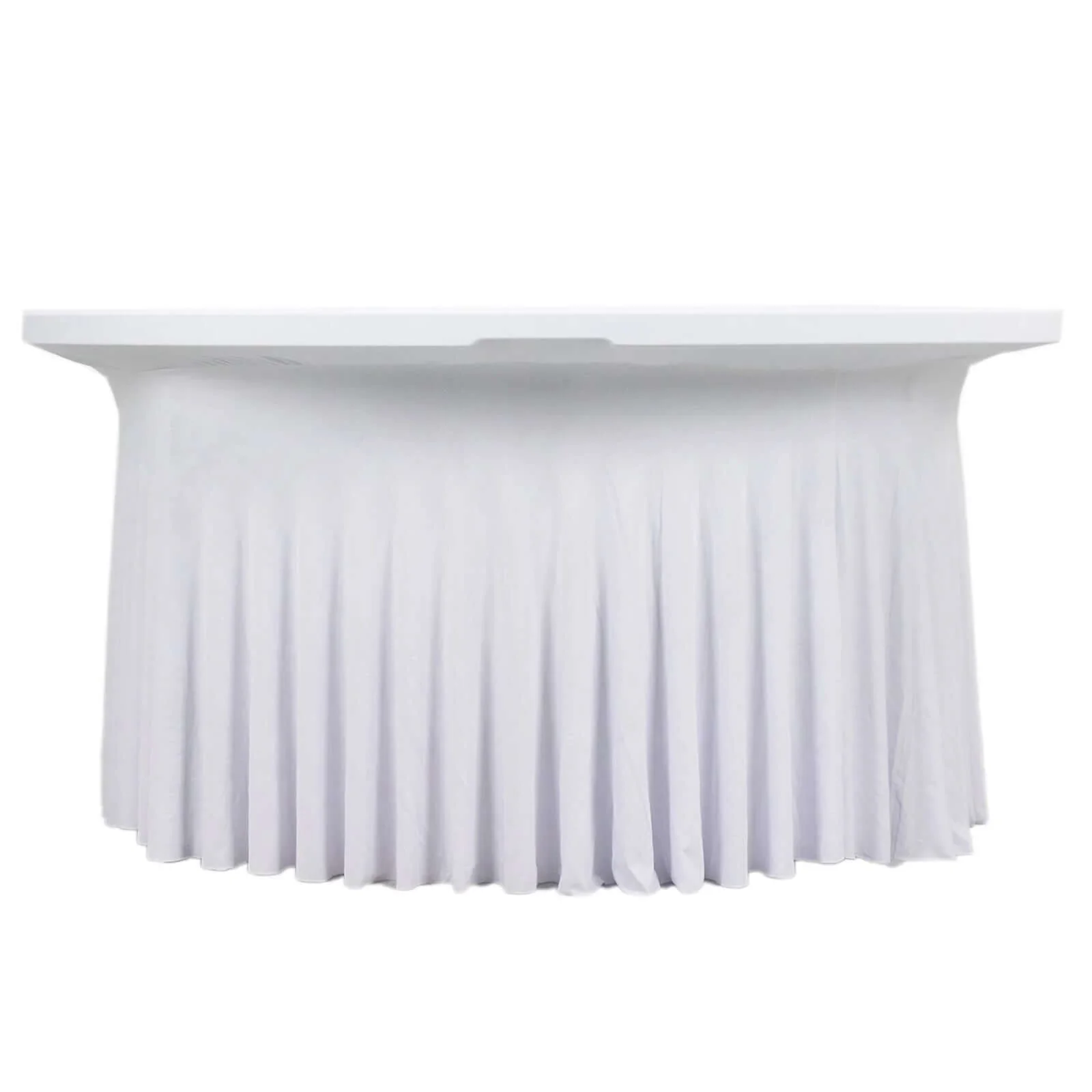 Spandex Round Tablecloth 6ft White - Classy Table Cover Skirt with Ruffles for Trade Shows, Galas & Corporate Events - Image 3