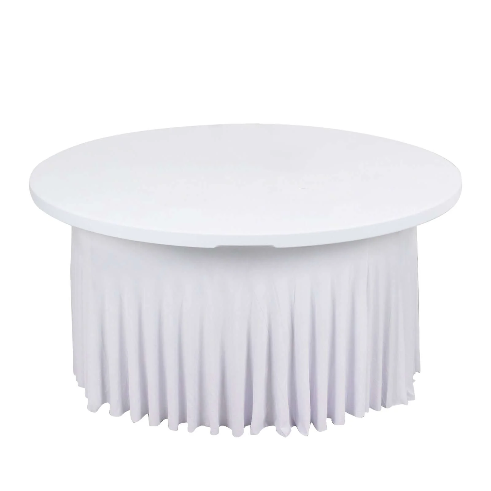 Spandex Round Tablecloth 6ft White - Classy Table Cover Skirt with Ruffles for Trade Shows, Galas & Corporate Events - Image 6