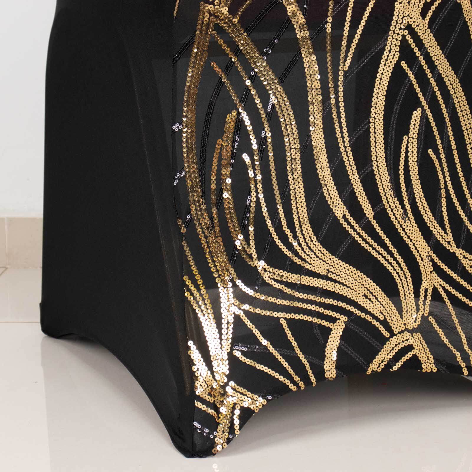 Spandex Stretch Banquet Chair Cover Black/Gold with Wave Embroidered Sequins - Fitted Slipcover - Image 8