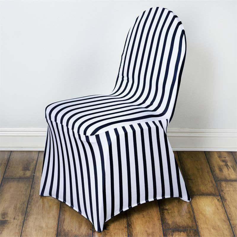 Spandex Stretch Banquet Chair Cover Black/White Striped with Foot Pockets - Stylish Fitted Slipcover for Modern Events - Image 3
