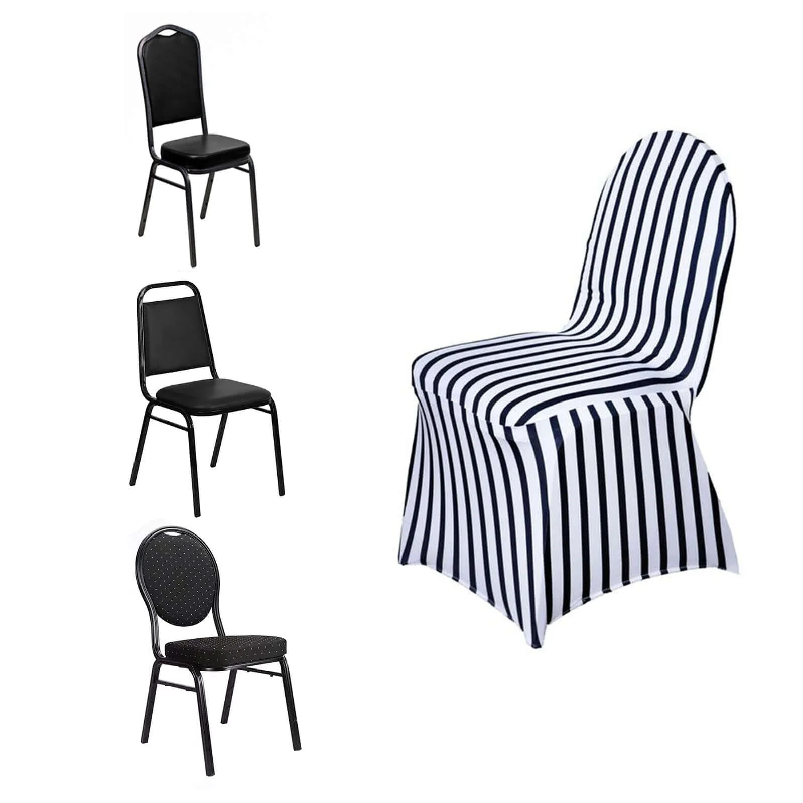 Spandex Stretch Banquet Chair Cover Black/White Striped with Foot Pockets - Stylish Fitted Slipcover for Modern Events - Image 6