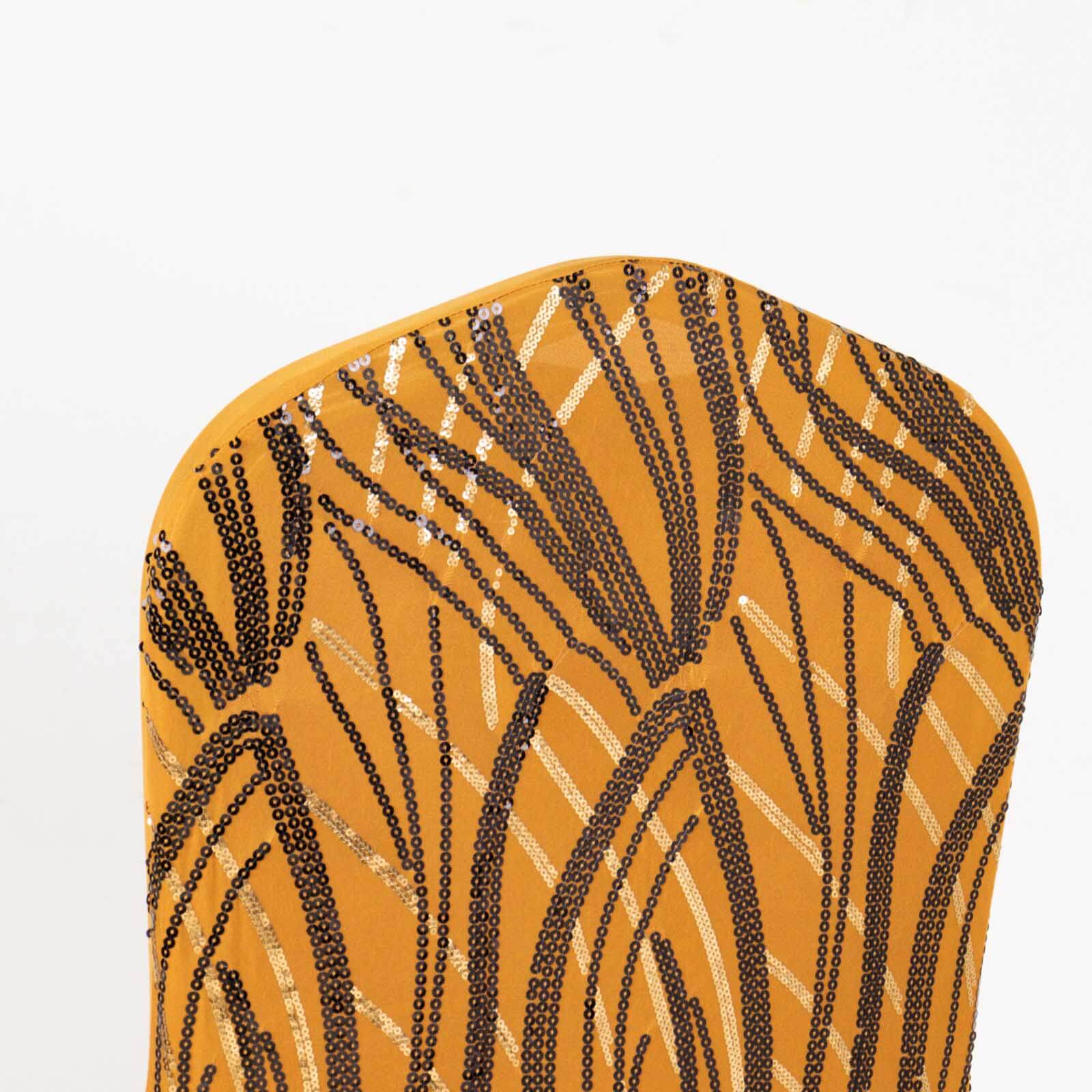 Spandex Stretch Banquet Chair Cover Gold/Black with Wave Embroidered Sequins - Fitted Slipcover - Image 6