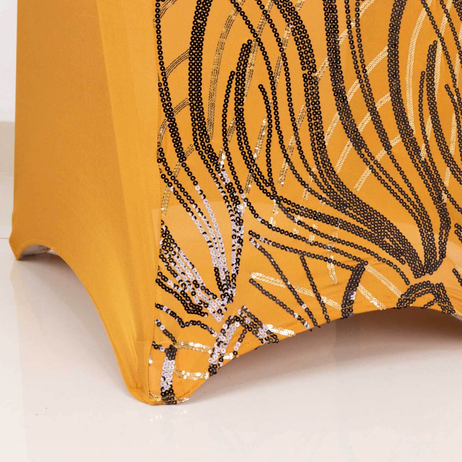 Spandex Stretch Banquet Chair Cover Gold/Black with Wave Embroidered Sequins - Fitted Slipcover - Image 7