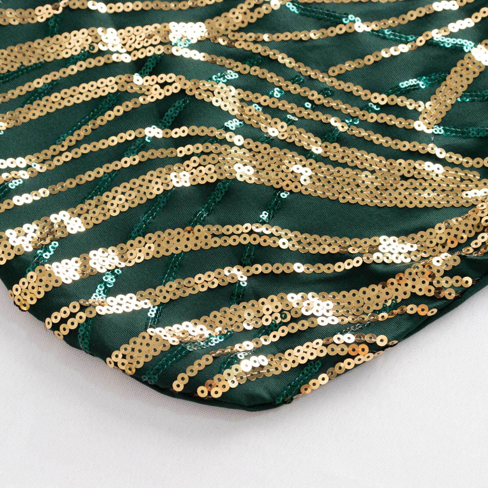 Spandex Stretch Banquet Chair Cover Hunter Emerald Green/Gold with Wave Embroidered Sequins - Fitted Slipcover - Image 9