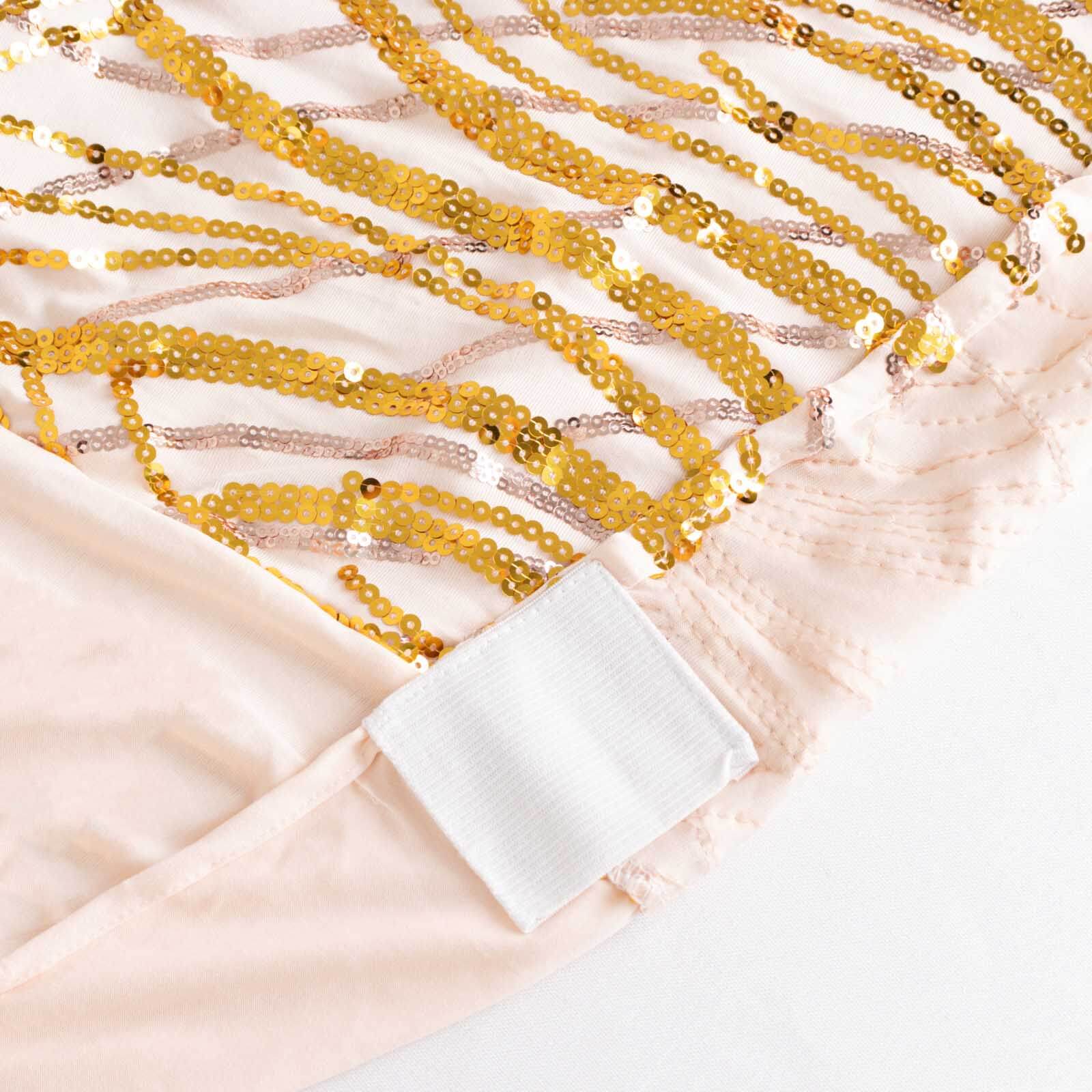 Spandex Stretch Banquet Chair Cover Rose Gold/Gold with Wave Embroidered Sequins - Fitted Slipcover - Image 10