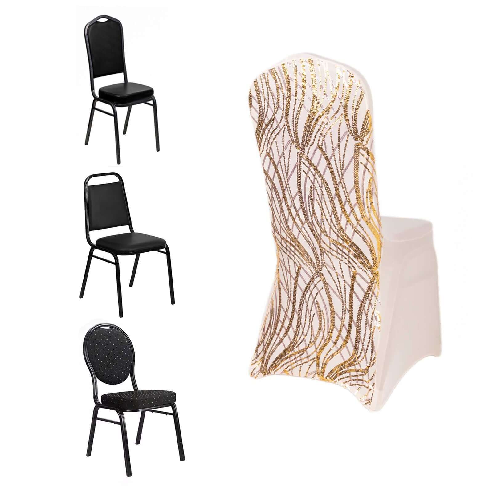Spandex Stretch Banquet Chair Cover Rose Gold/Gold with Wave Embroidered Sequins - Fitted Slipcover - Image 11