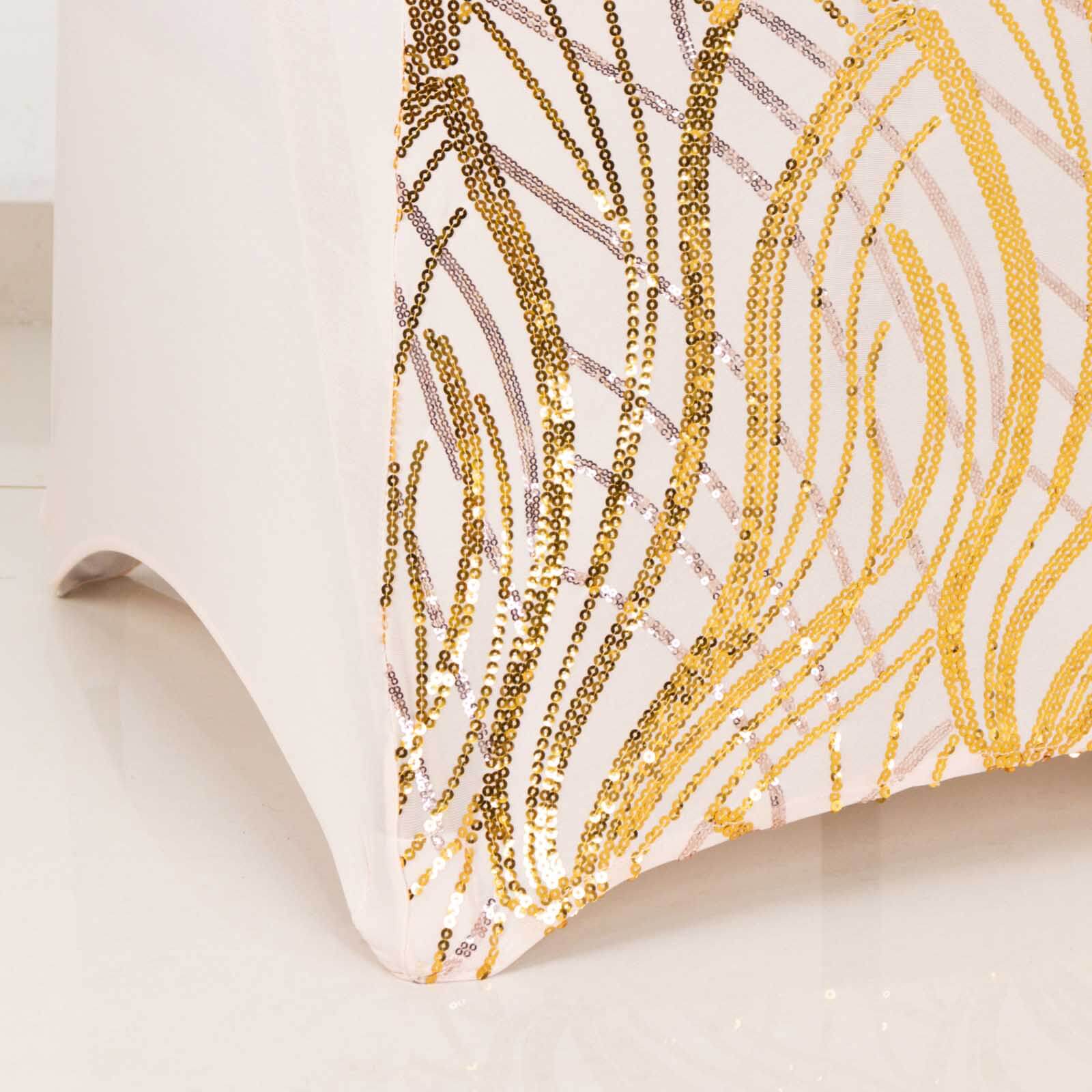 Spandex Stretch Banquet Chair Cover Rose Gold/Gold with Wave Embroidered Sequins - Fitted Slipcover - Image 7