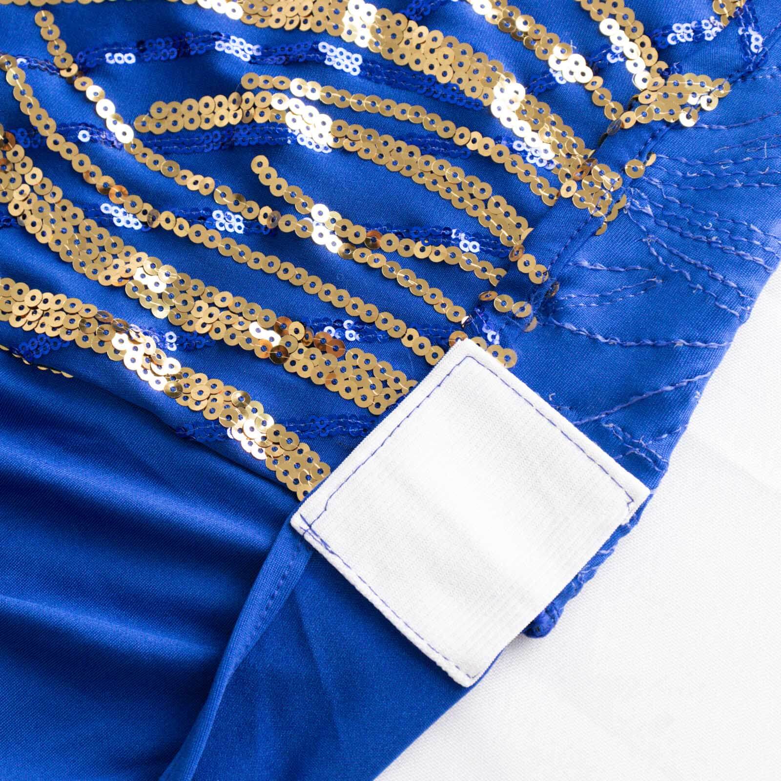 Spandex Stretch Banquet Chair Cover Royal Blue/Gold with Wave Embroidered Sequins - Fitted Slipcover - Image 10