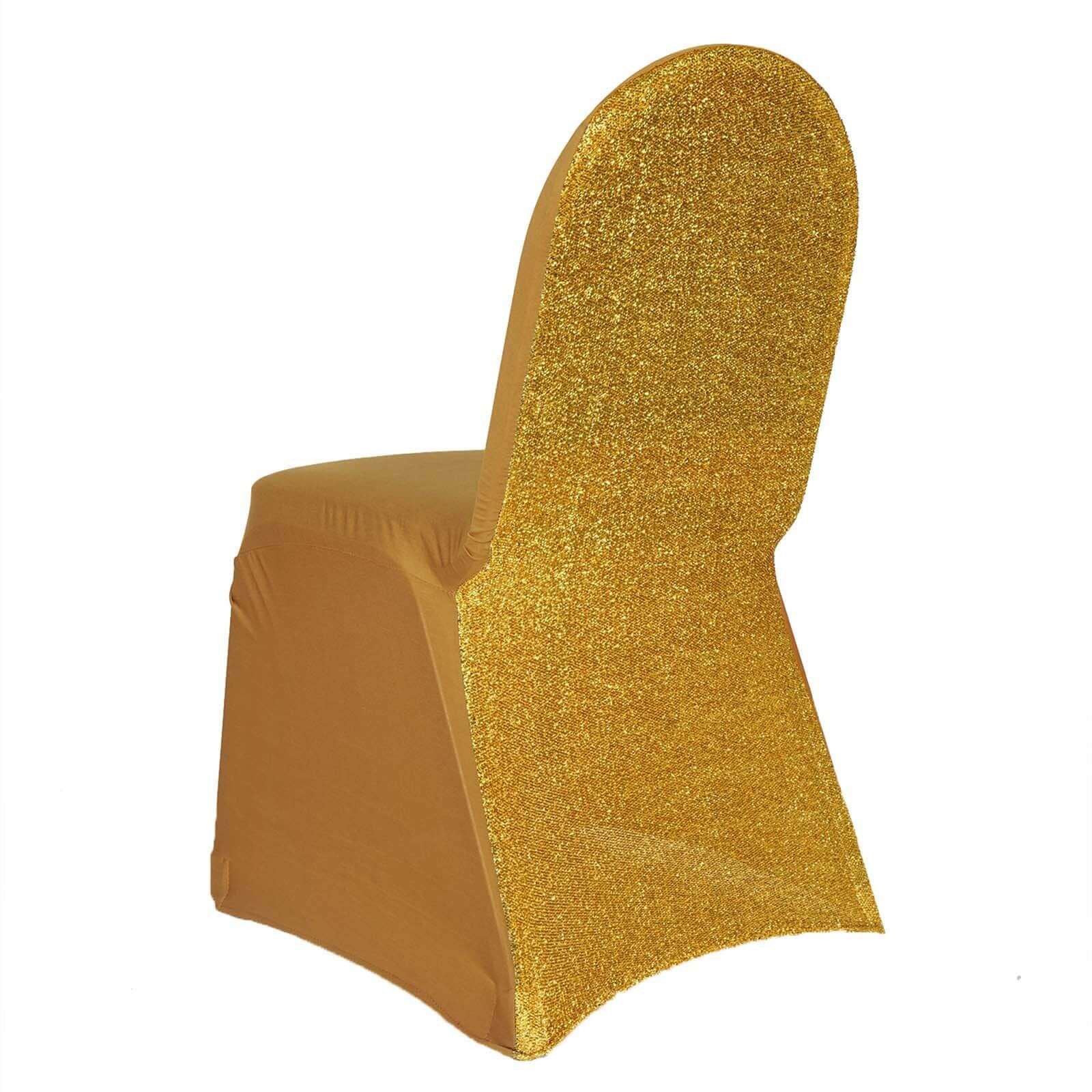 Spandex Stretch Banquet Chair Cover with Metallic Shimmer Tinsel Back Gold - Stylish Fitted Slipcover for Sophisticated Events - Image 2
