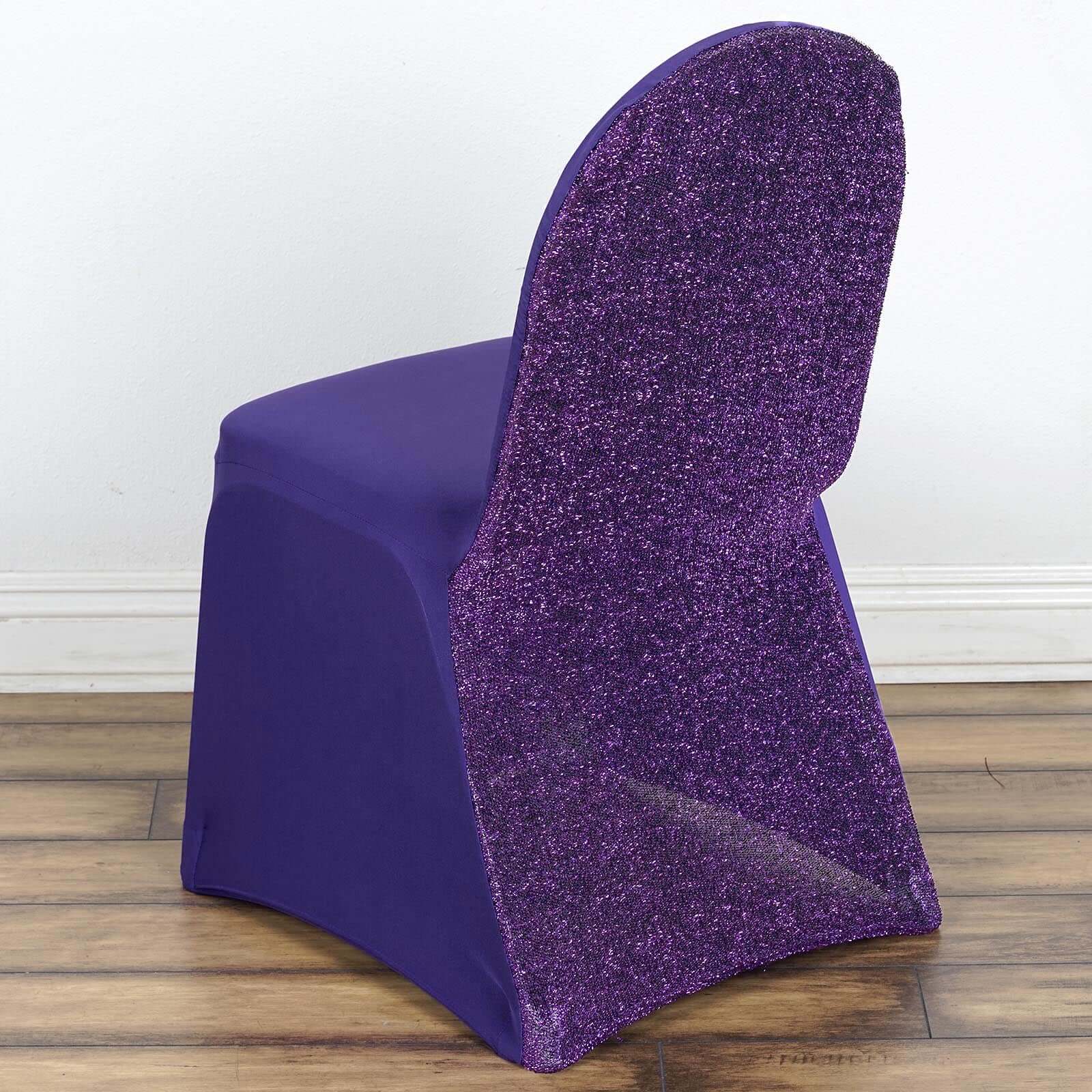 Spandex Stretch Banquet Chair Cover with Metallic Shimmer Tinsel Back Purple - Fitted Slipcover