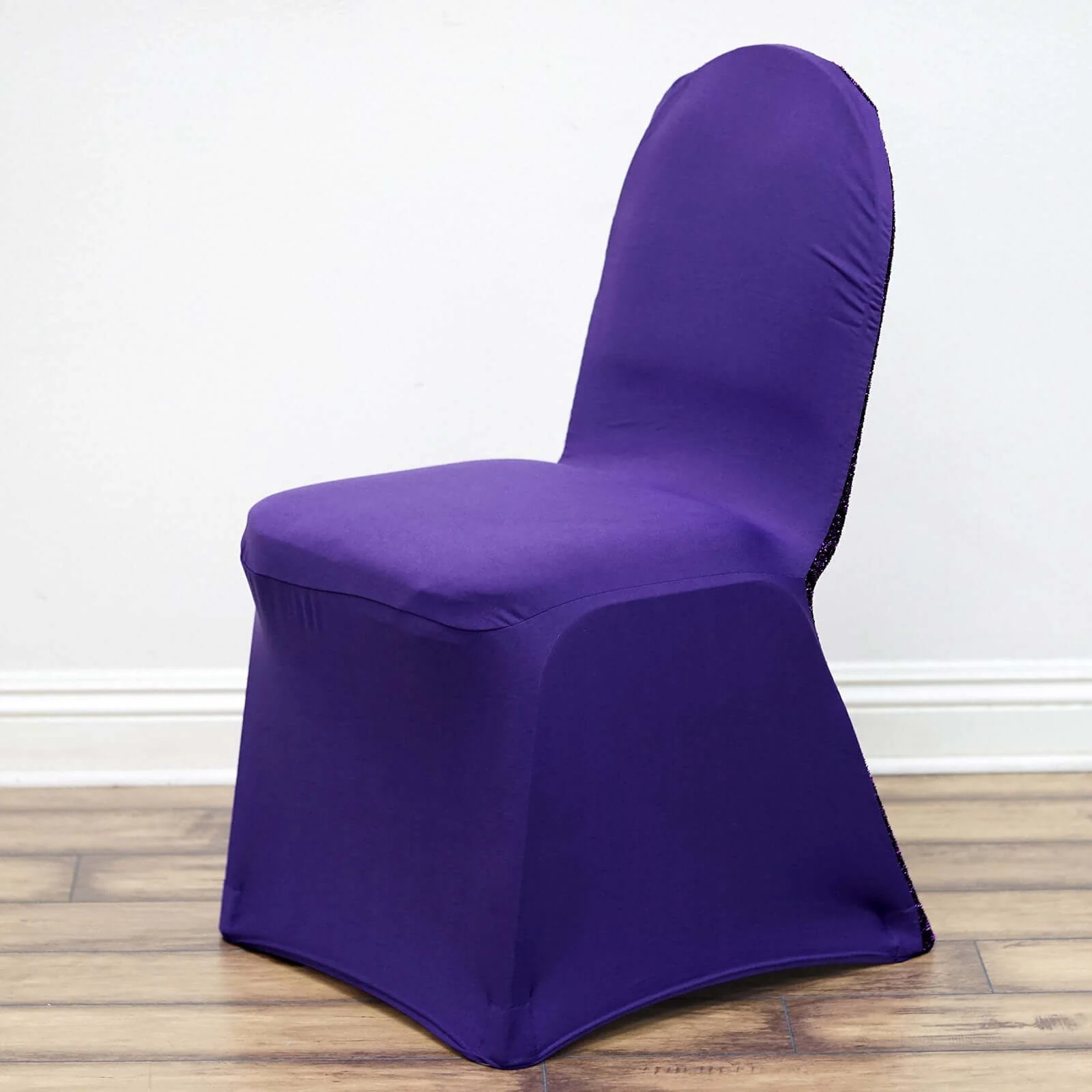Spandex Stretch Banquet Chair Cover with Metallic Shimmer Tinsel Back Purple - Fitted Slipcover - Image 6