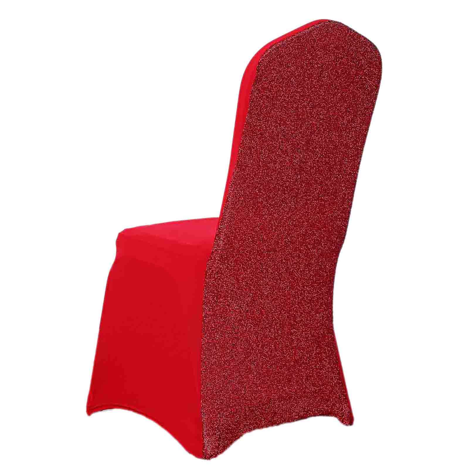 Spandex Stretch Banquet Chair Cover with Metallic Shimmer Tinsel Back Red - Fitted Slipcover - Image 7