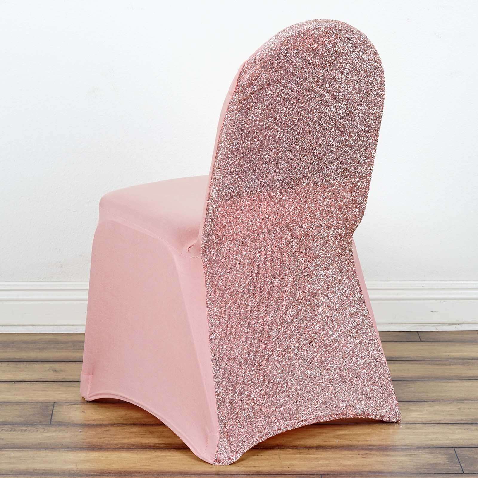 Spandex Stretch Banquet Chair Cover with Metallic Shimmer Tinsel Back Rose Gold - Fitted Slipcover