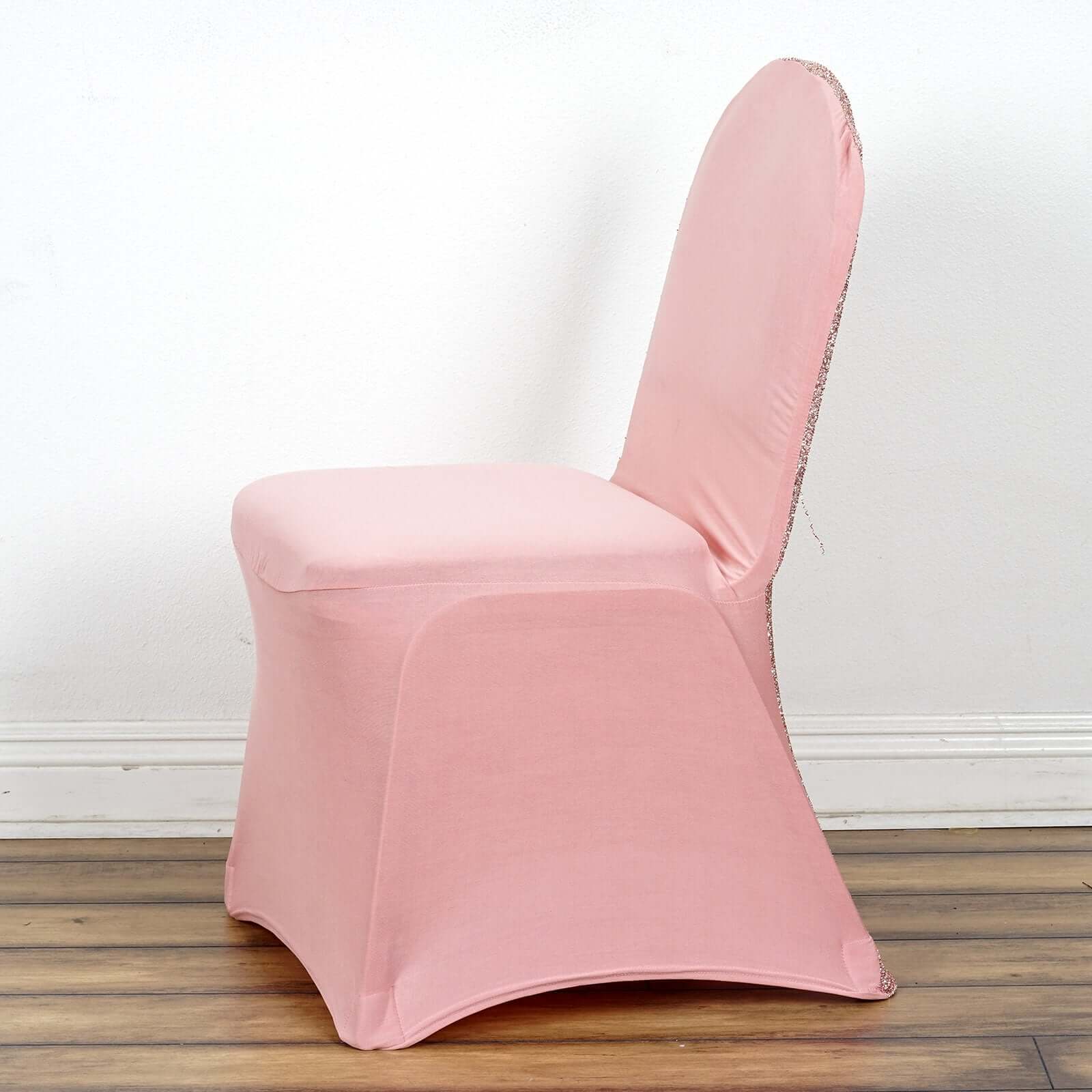 Spandex Stretch Banquet Chair Cover with Metallic Shimmer Tinsel Back Rose Gold - Fitted Slipcover - Image 2