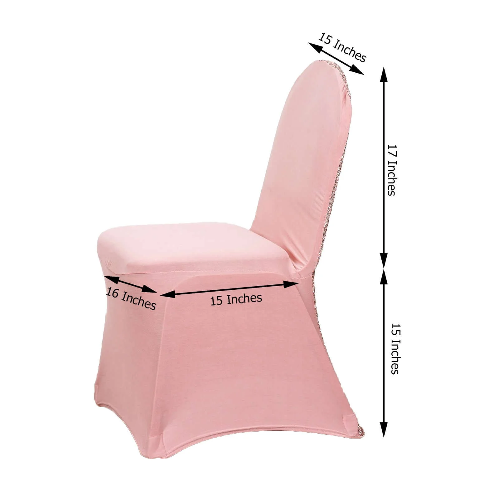 Spandex Stretch Banquet Chair Cover with Metallic Shimmer Tinsel Back Rose Gold - Fitted Slipcover - Image 3
