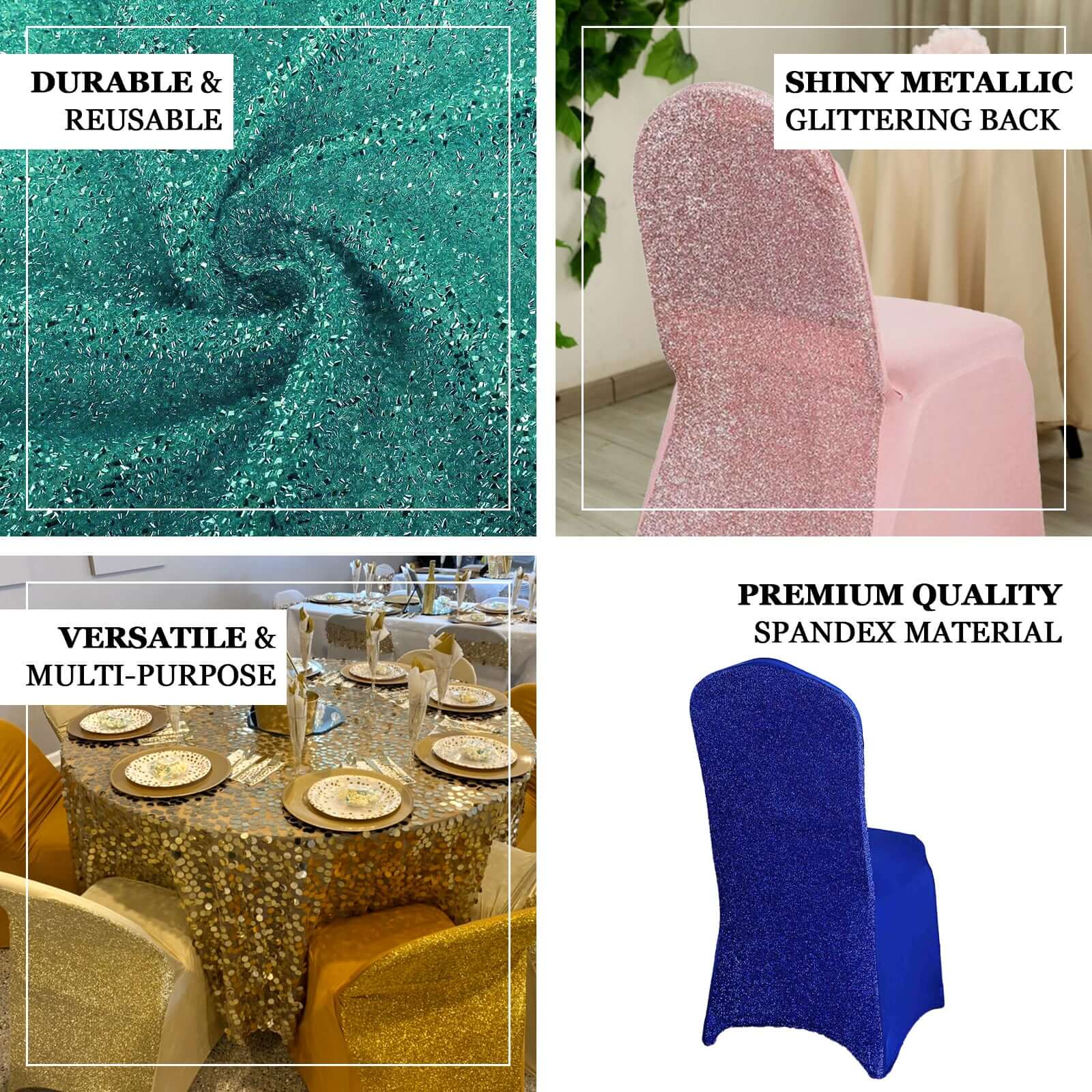Spandex Stretch Banquet Chair Cover with Metallic Shimmer Tinsel Back Rose Gold - Fitted Slipcover - Image 4