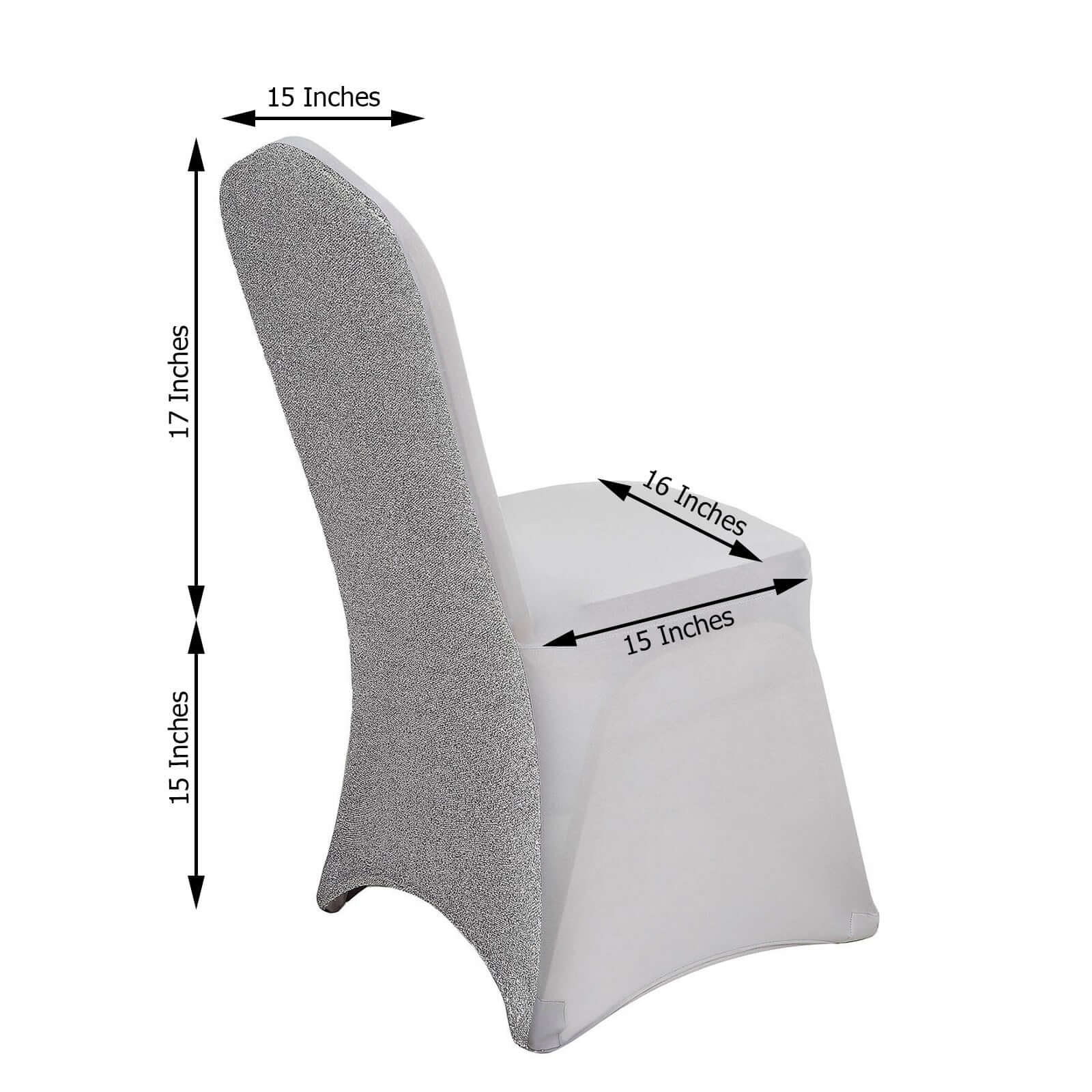 Spandex Stretch Banquet Chair Cover with Metallic Shimmer Tinsel Back Silver - Fitted Slipcover - Image 3