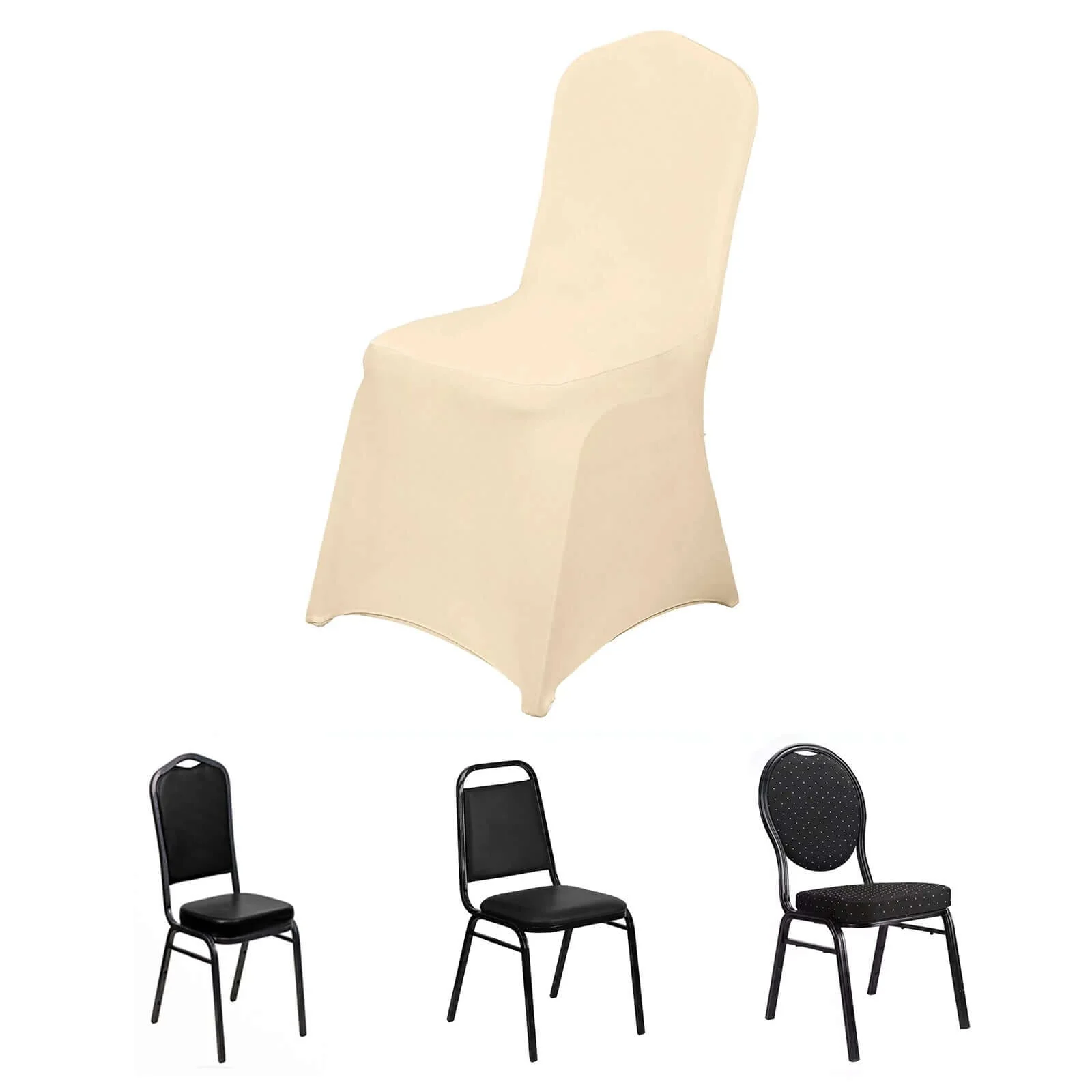 Spandex Stretch Fitted Banquet Chair Cover 160GSM Beige - Durable Slip-On Slipcover