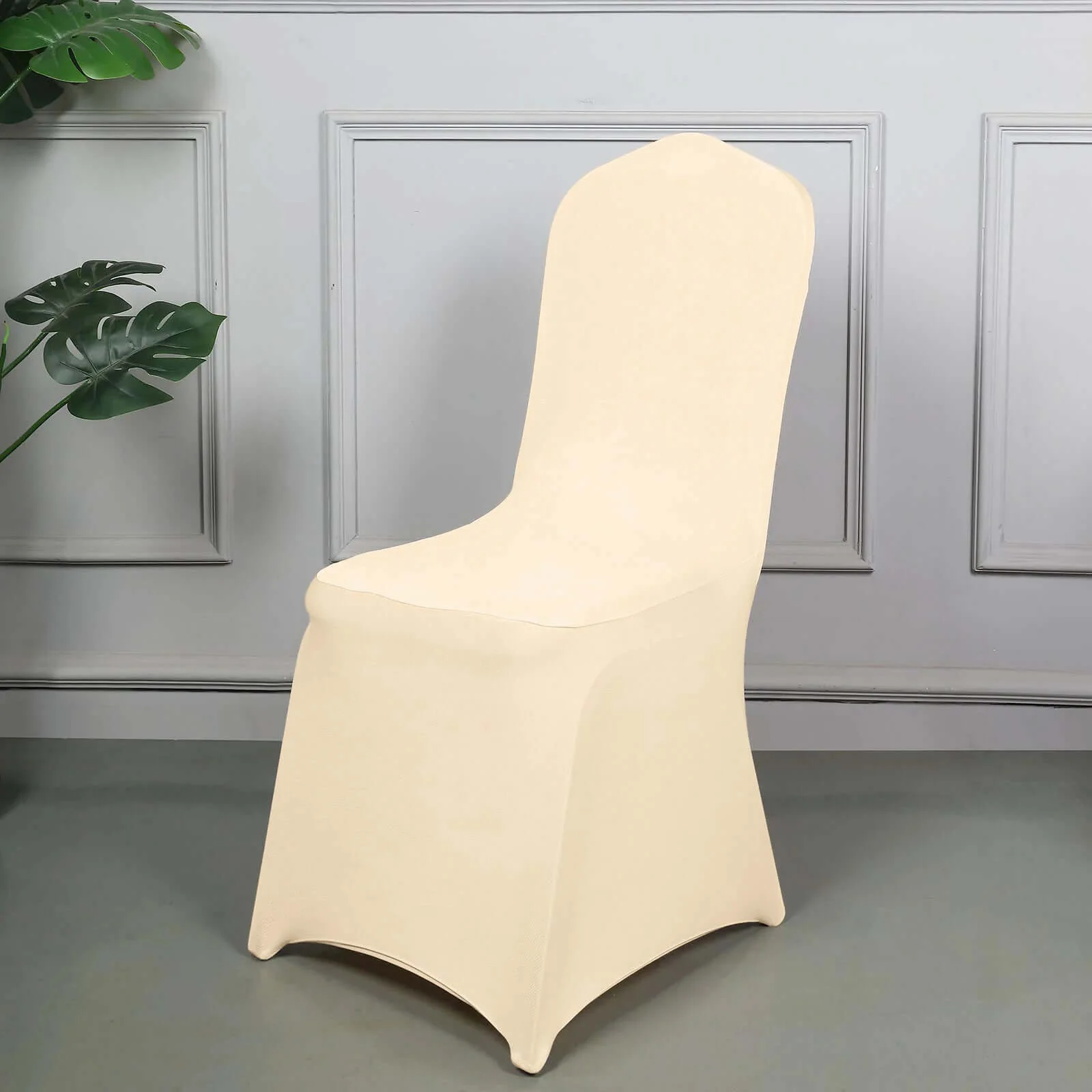 Spandex Stretch Fitted Banquet Chair Cover 160GSM Beige - Durable Slip-On Slipcover - Image 2
