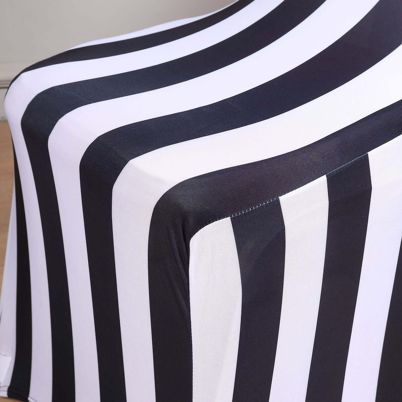 Spandex Stretch Fitted Banquet Chair Cover 160GSM Black/White 2" Stripes with Foot Pockets - Stylish Modern Slipcover for Events - Image 3