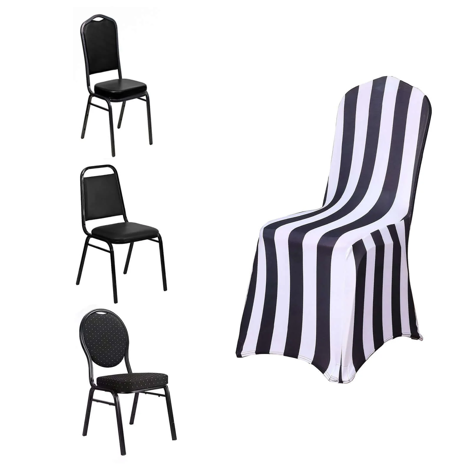 Spandex Stretch Fitted Banquet Chair Cover 160GSM Black/White 2" Stripes with Foot Pockets - Stylish Modern Slipcover for Events - Image 5