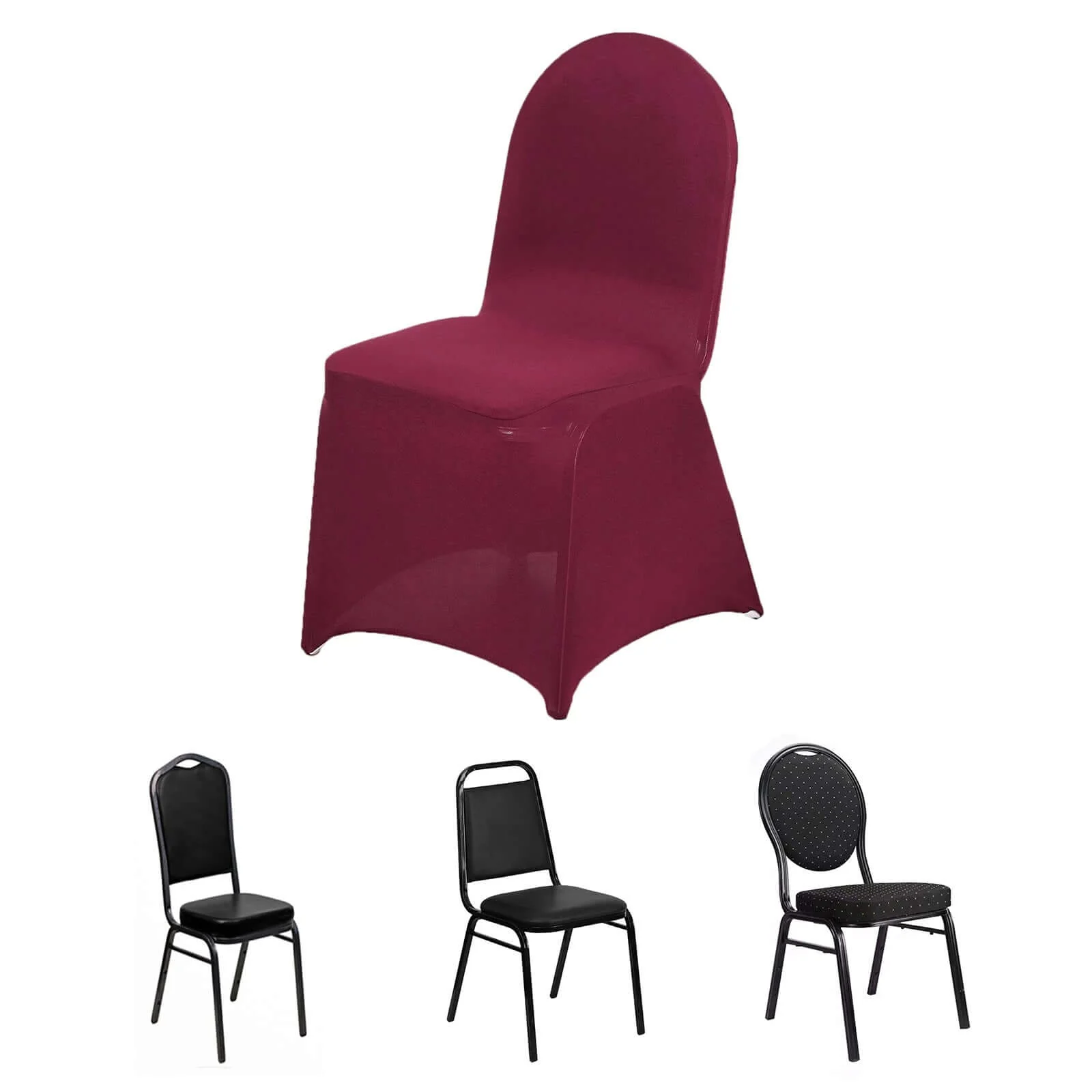 Spandex Stretch Fitted Banquet Chair Cover 160GSM Burgundy - Durable Slip-On Slipcover