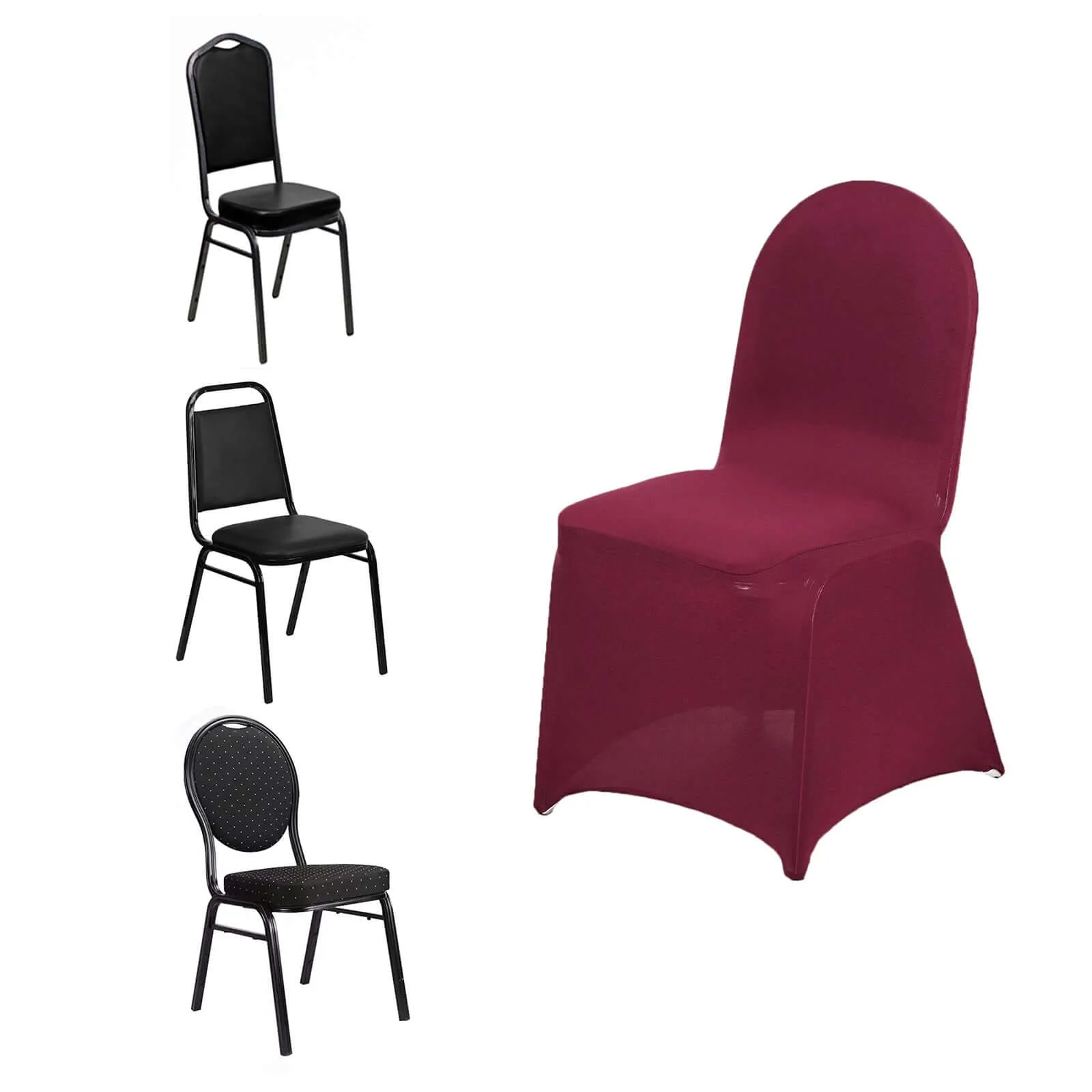 Spandex Stretch Fitted Banquet Chair Cover 160GSM Burgundy - Durable Slip-On Slipcover - Image 6