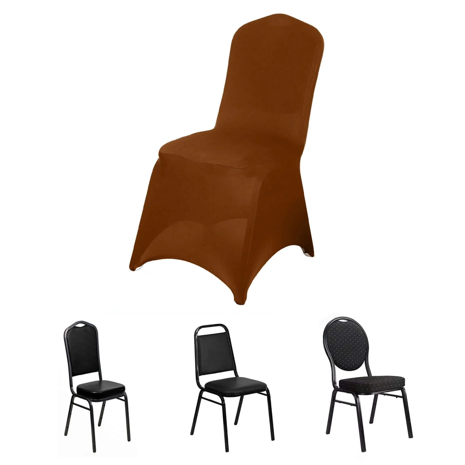 Spandex Stretch Fitted Banquet Chair Cover 160GSM Cinnamon Brown - Durable Slip-On Slipcover