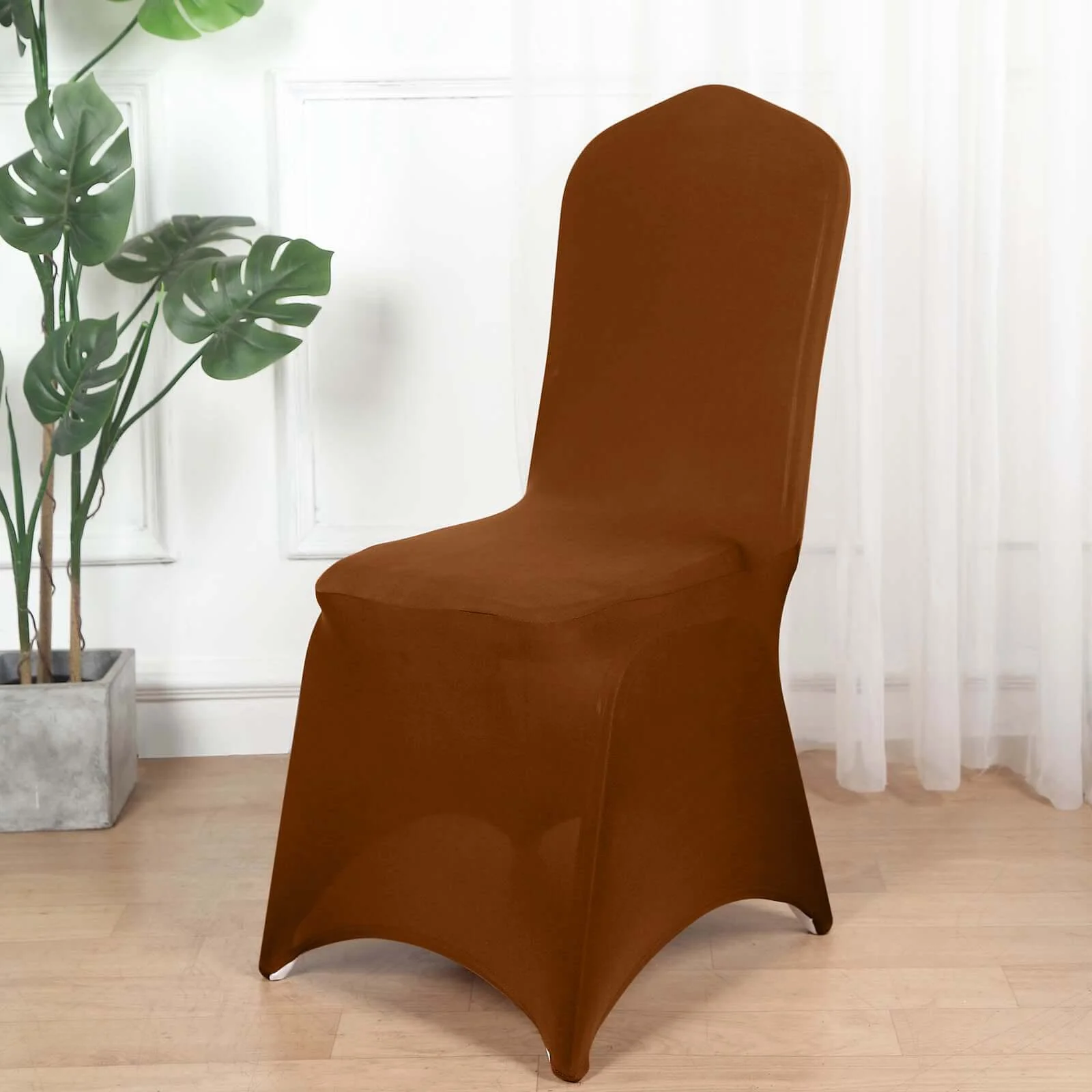 Spandex Stretch Fitted Banquet Chair Cover 160GSM Cinnamon Brown - Durable Slip-On Slipcover - Image 2