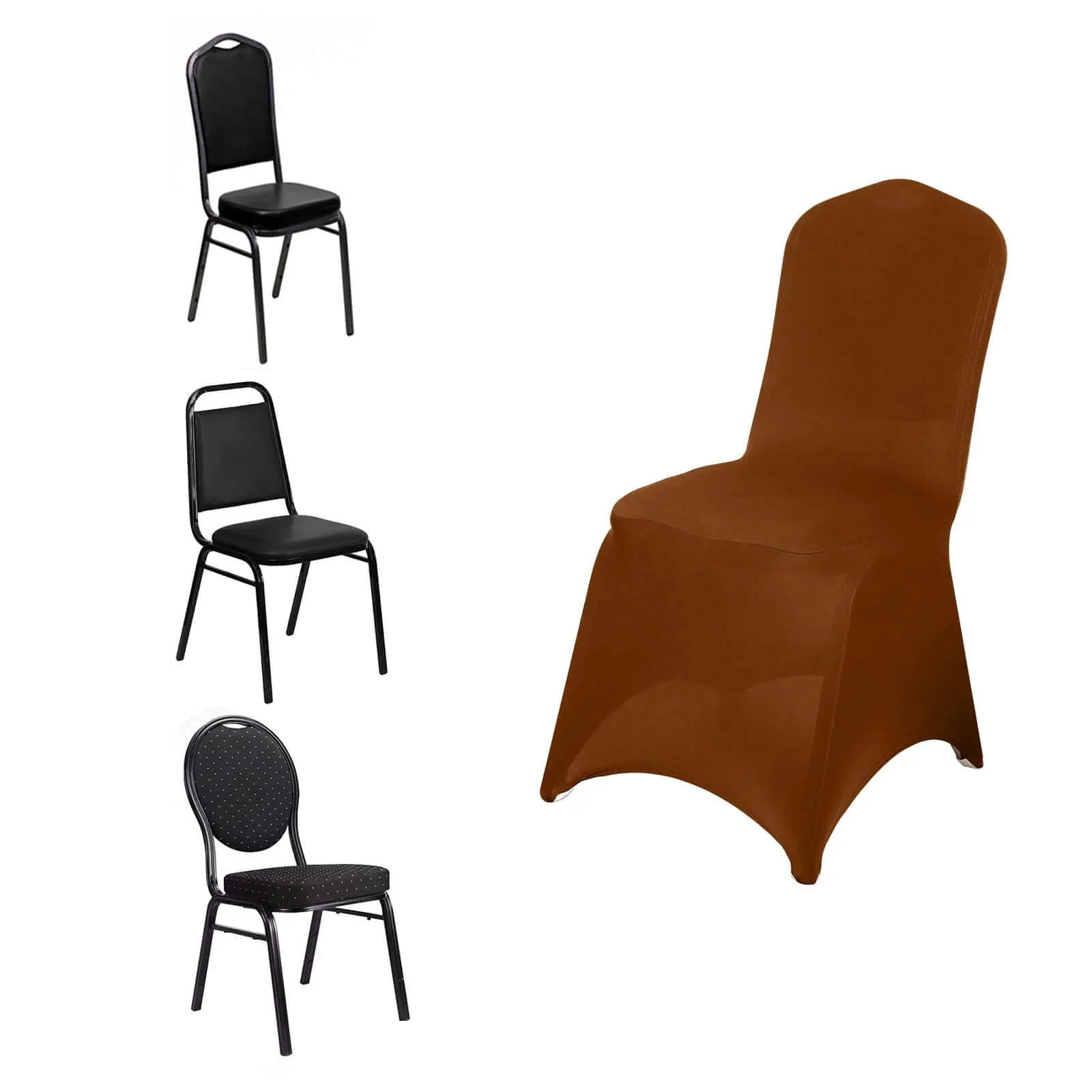 Spandex Stretch Fitted Banquet Chair Cover 160GSM Cinnamon Brown - Durable Slip-On Slipcover - Image 5