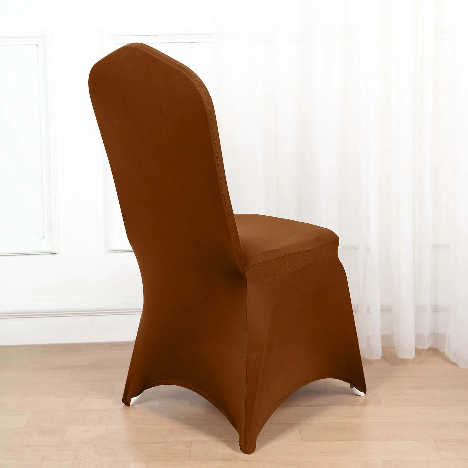 Spandex Stretch Fitted Banquet Chair Cover 160GSM Cinnamon Brown - Durable Slip-On Slipcover - Image 7