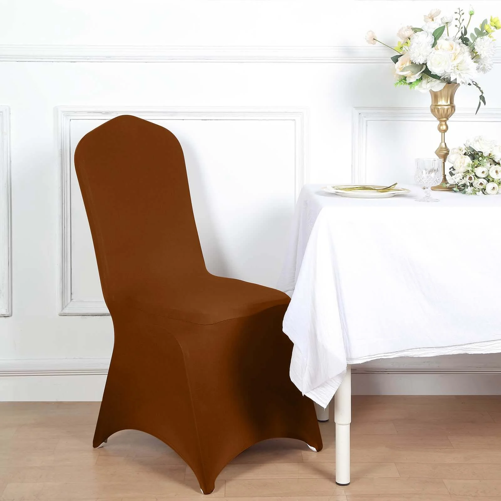 Spandex Stretch Fitted Banquet Chair Cover 160GSM Cinnamon Brown - Durable Slip-On Slipcover - Image 8