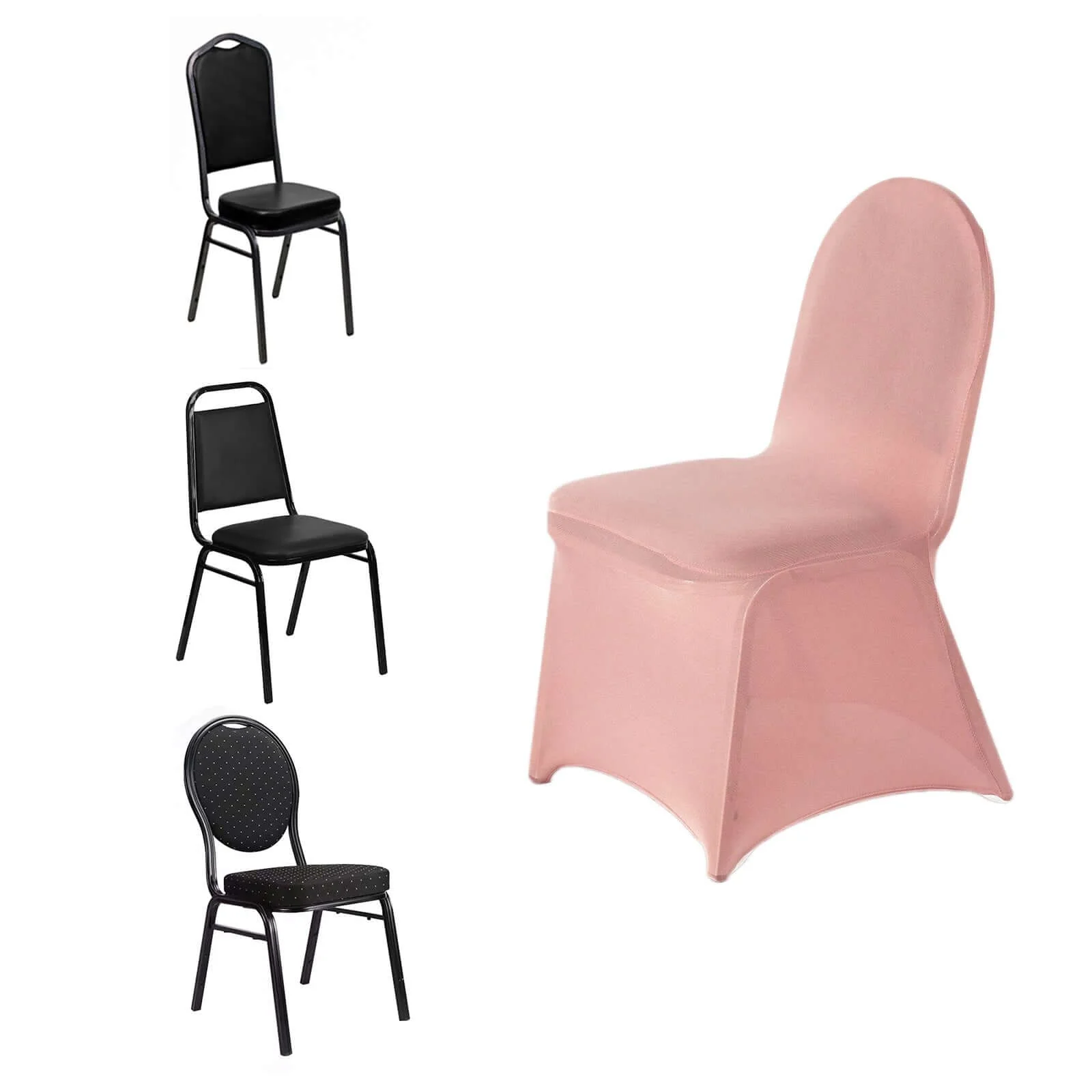 Spandex Stretch Fitted Banquet Chair Cover 160GSM Dusty Rose - Durable Slip-On Slipcover - Image 6