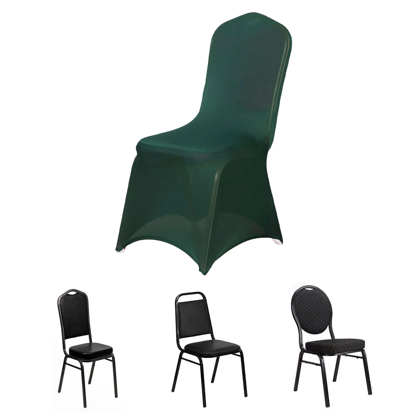 Spandex Stretch Fitted Banquet Chair Cover 160GSM Hunter Emerald Green - Durable Slip-On Slipcover