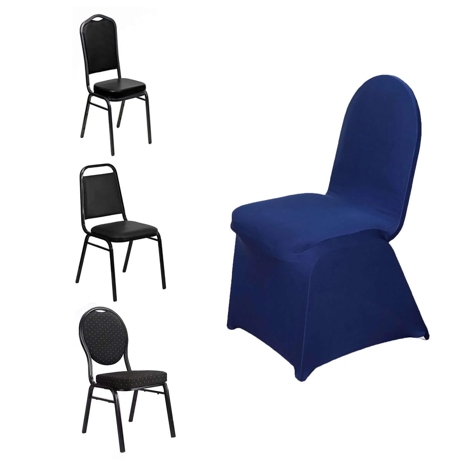 Spandex Stretch Fitted Banquet Chair Cover 160GSM Navy Blue - Durable Slip-On Slipcover - Image 6