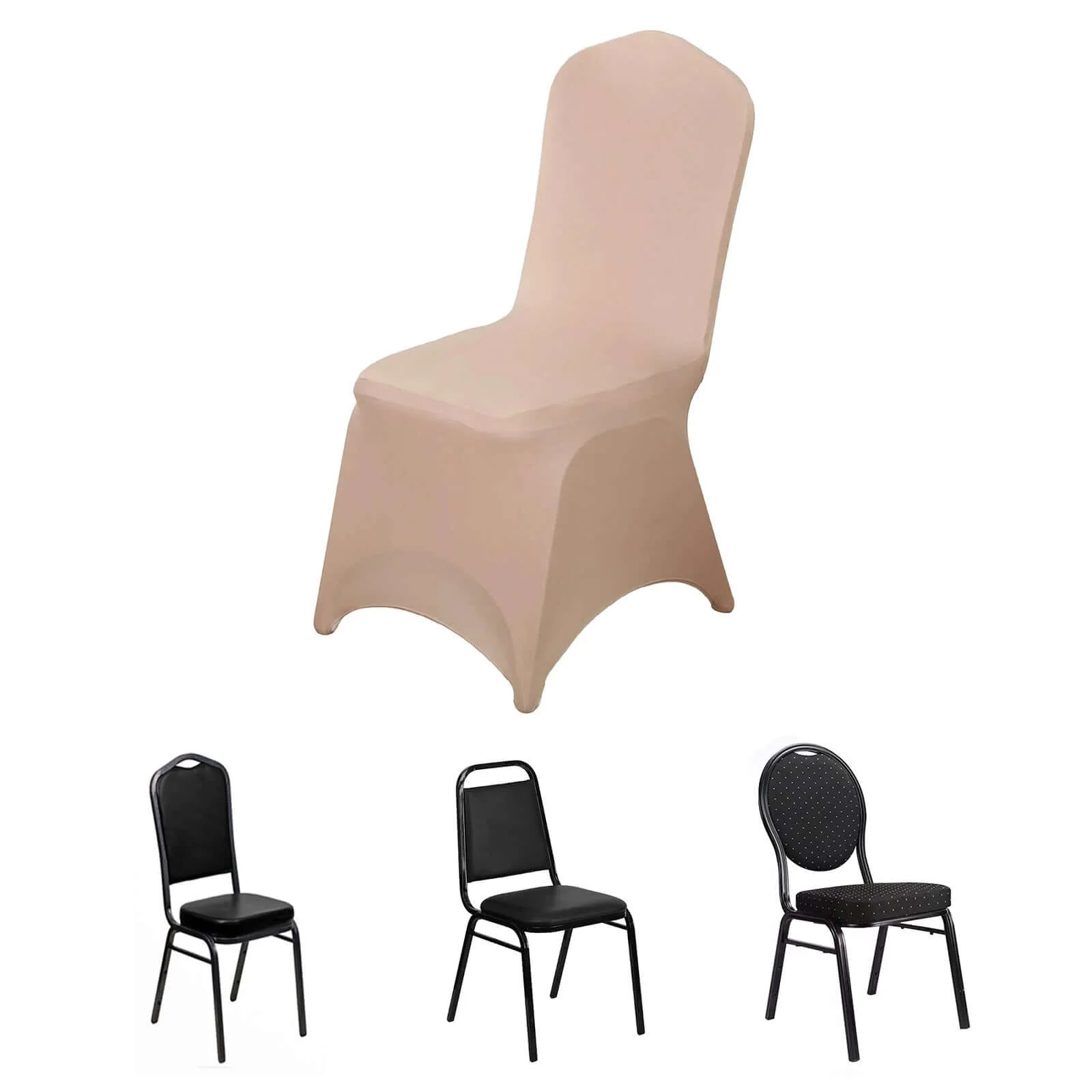 Spandex Stretch Fitted Banquet Chair Cover 160GSM Nude - Durable Slip-On Slipcover