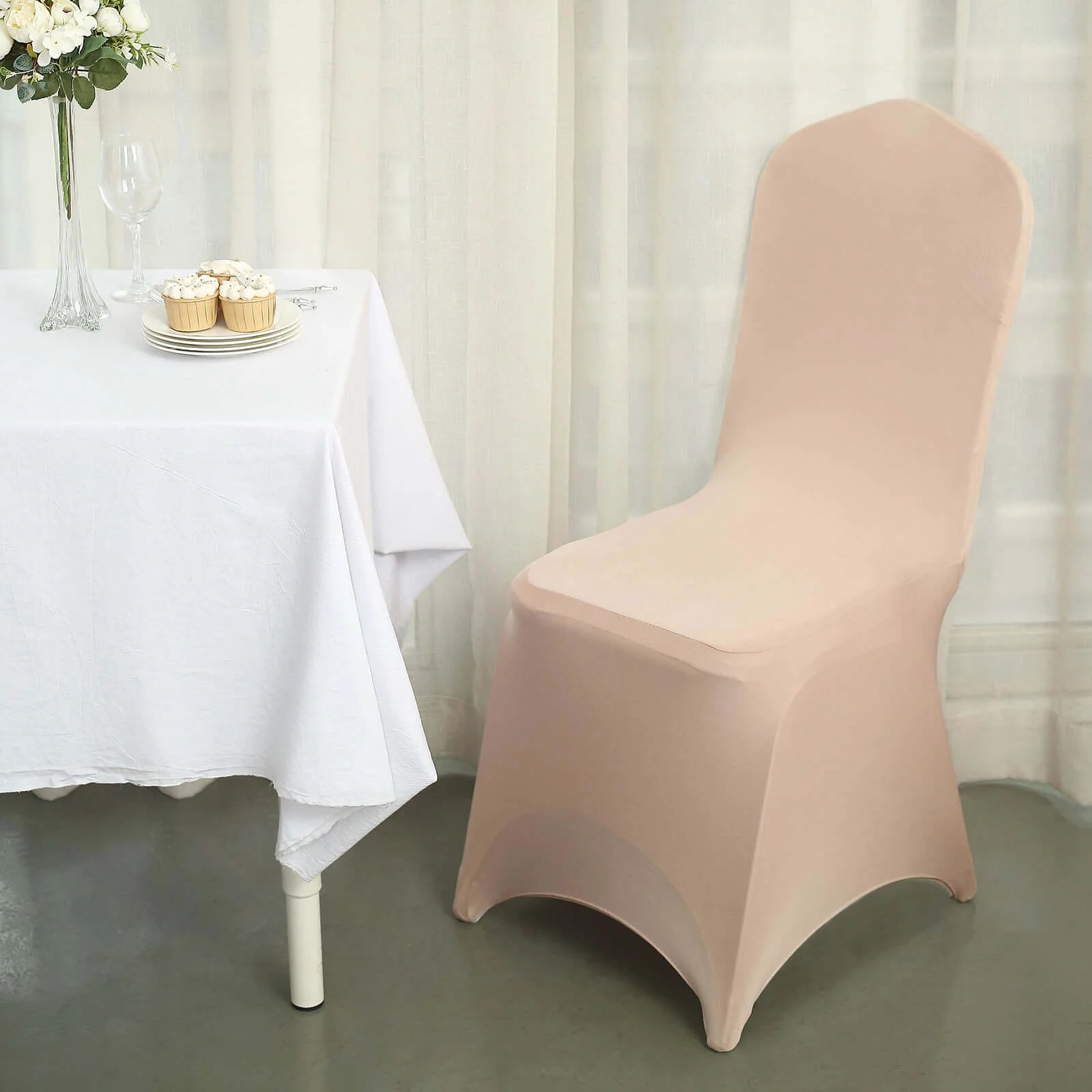 Spandex Stretch Fitted Banquet Chair Cover 160GSM Nude - Durable Slip-On Slipcover - Image 3