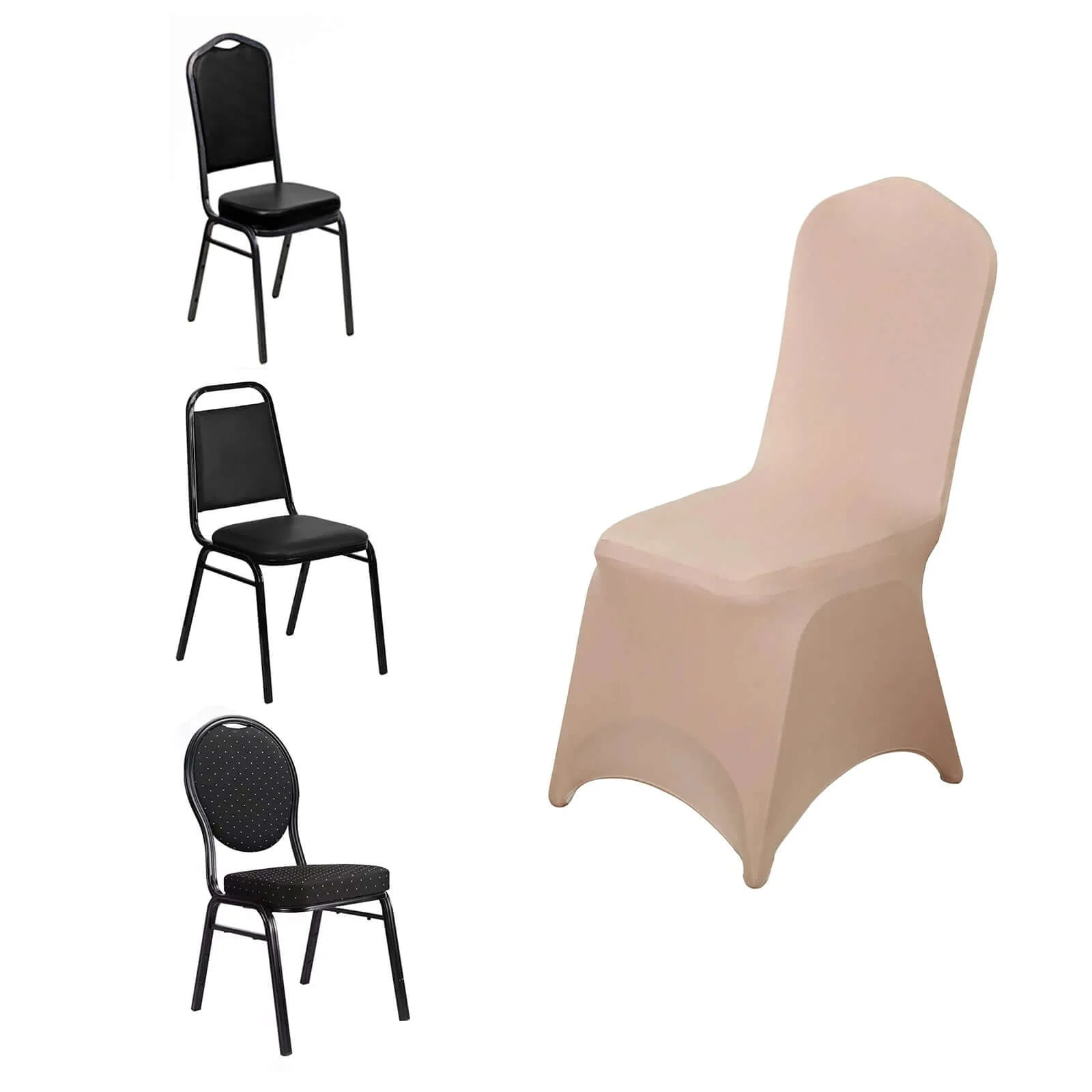 Spandex Stretch Fitted Banquet Chair Cover 160GSM Nude - Durable Slip-On Slipcover - Image 6