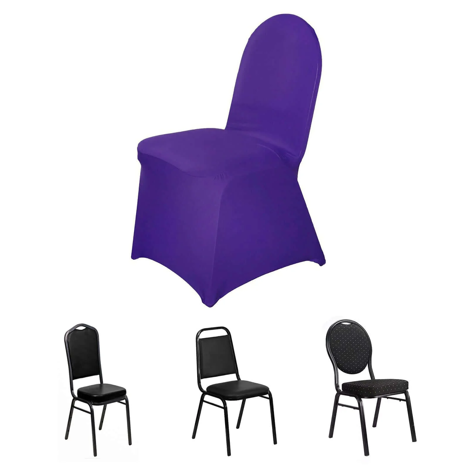 Spandex Stretch Fitted Banquet Chair Cover 160GSM Purple - Durable Slip-On Slipcover
