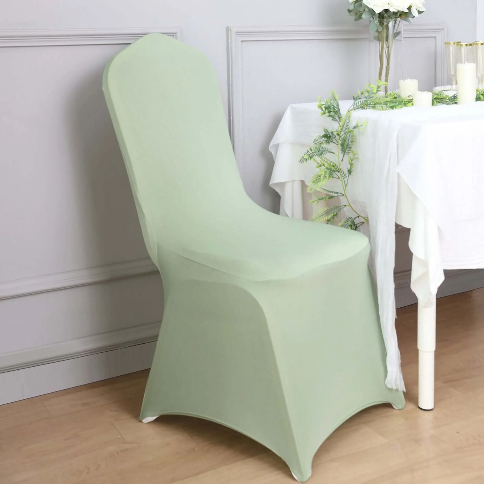 Spandex Stretch Fitted Banquet Chair Cover 160GSM Sage Green - Durable Slip-On Slipcover - Image 7