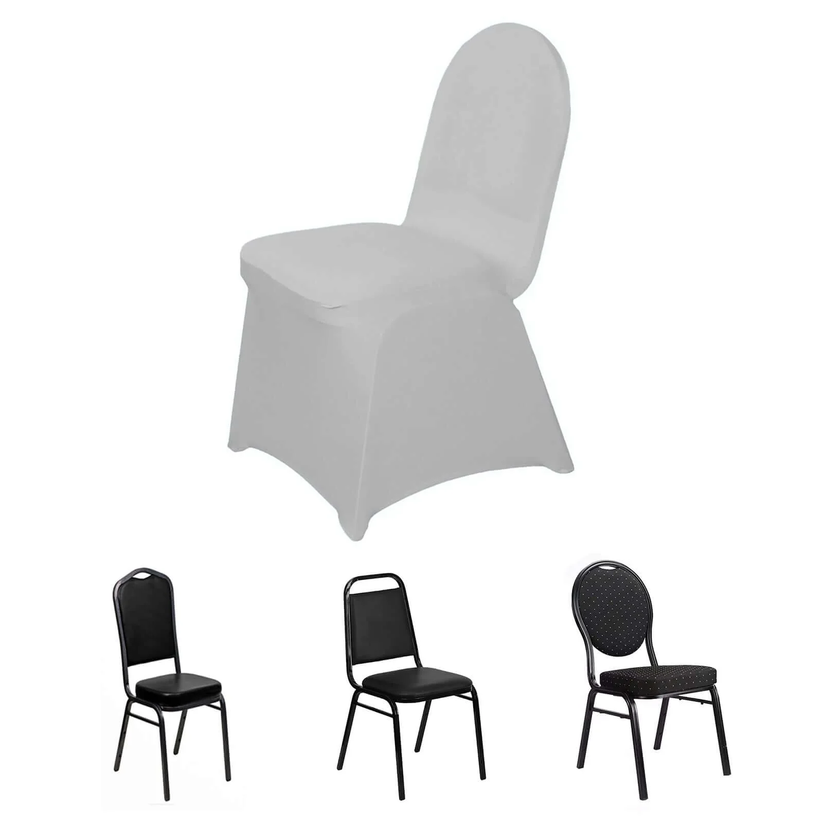 Spandex Stretch Fitted Banquet Chair Cover 160GSM Silver - Durable Slip-On Slipcover