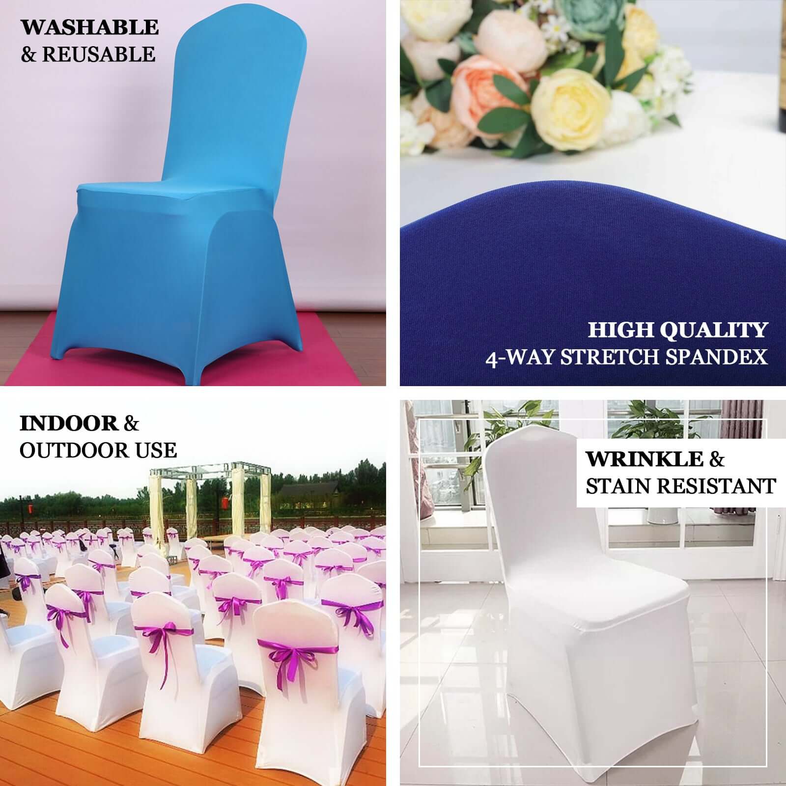 Spandex Stretch Fitted Banquet Chair Cover 160GSM Silver - Durable Slip-On Slipcover - Image 4