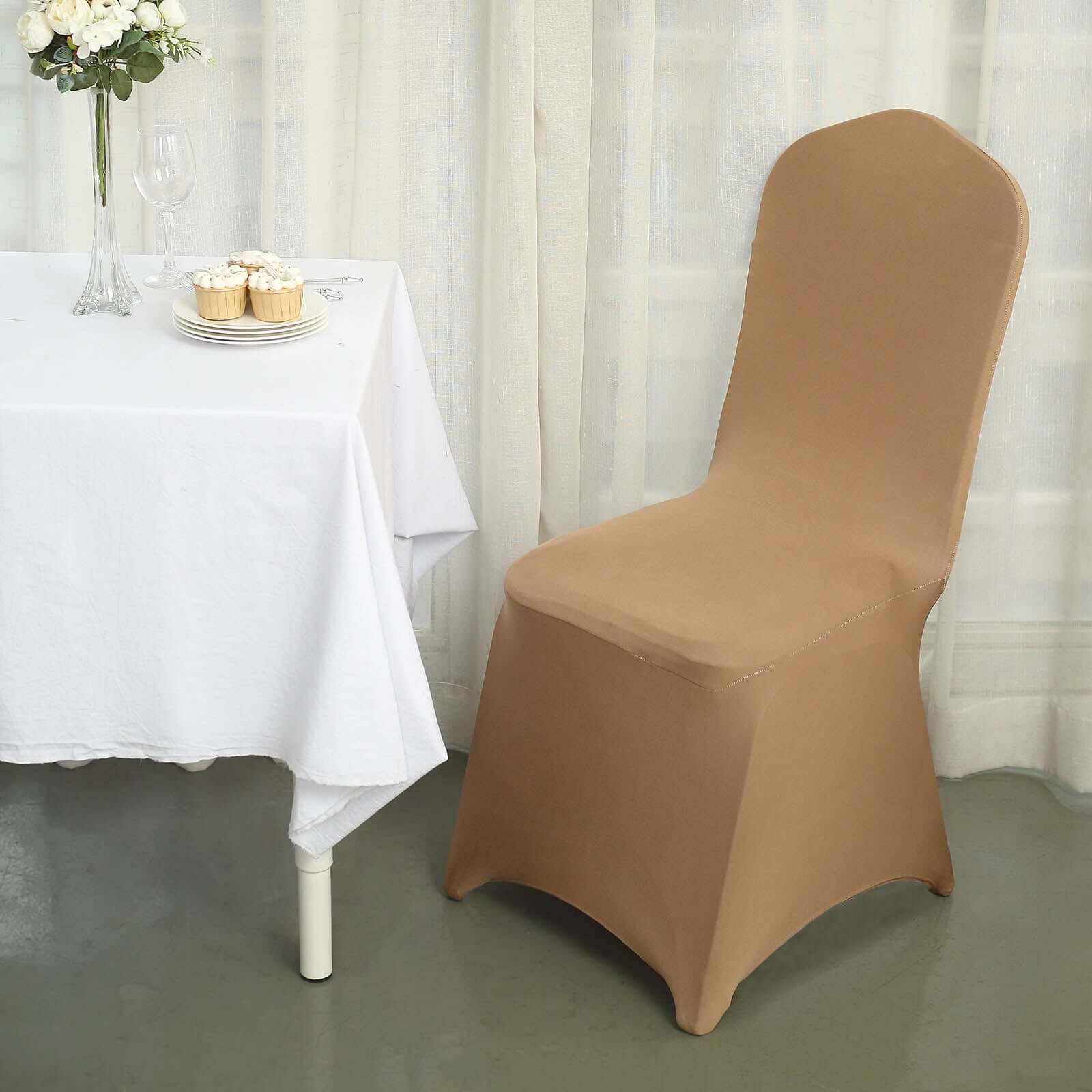 Spandex Stretch Fitted Banquet Chair Cover 160GSM Taupe - Durable Slip-On Slipcover - Image 3