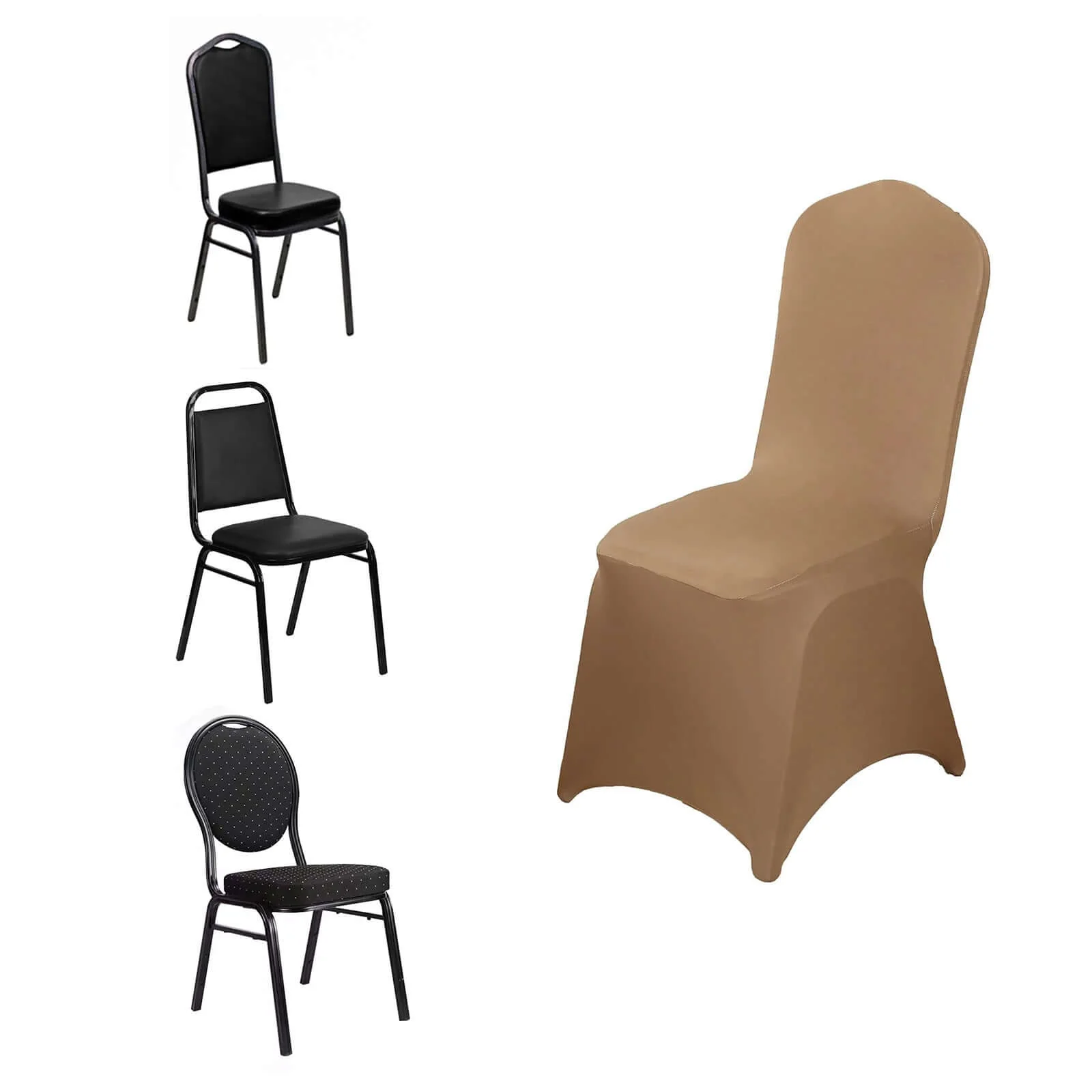 Spandex Stretch Fitted Banquet Chair Cover 160GSM Taupe - Durable Slip-On Slipcover - Image 6
